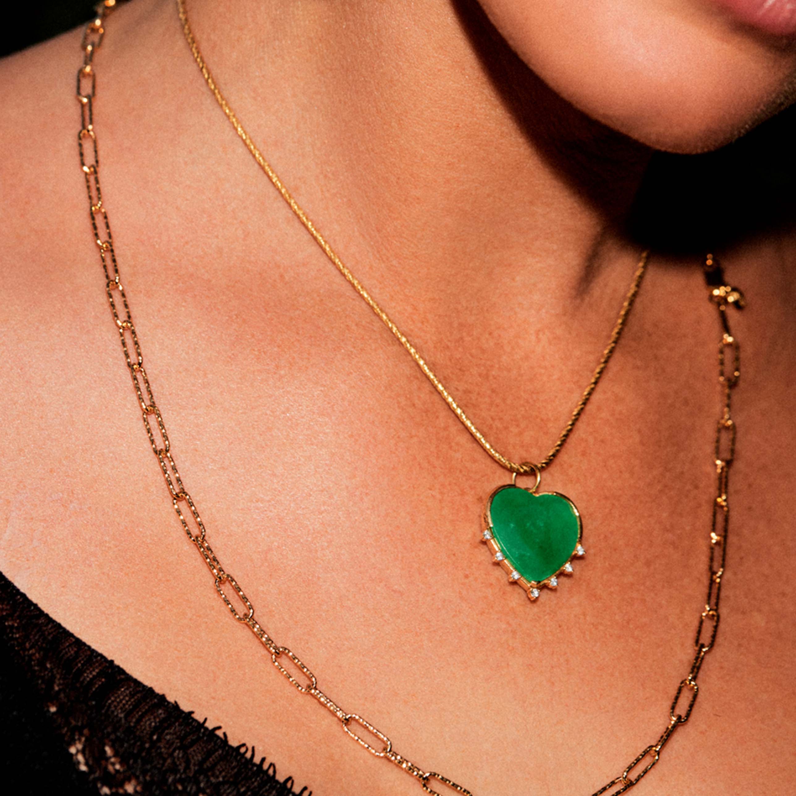 Zenu Emerald and Diamond Heart Charm - Large