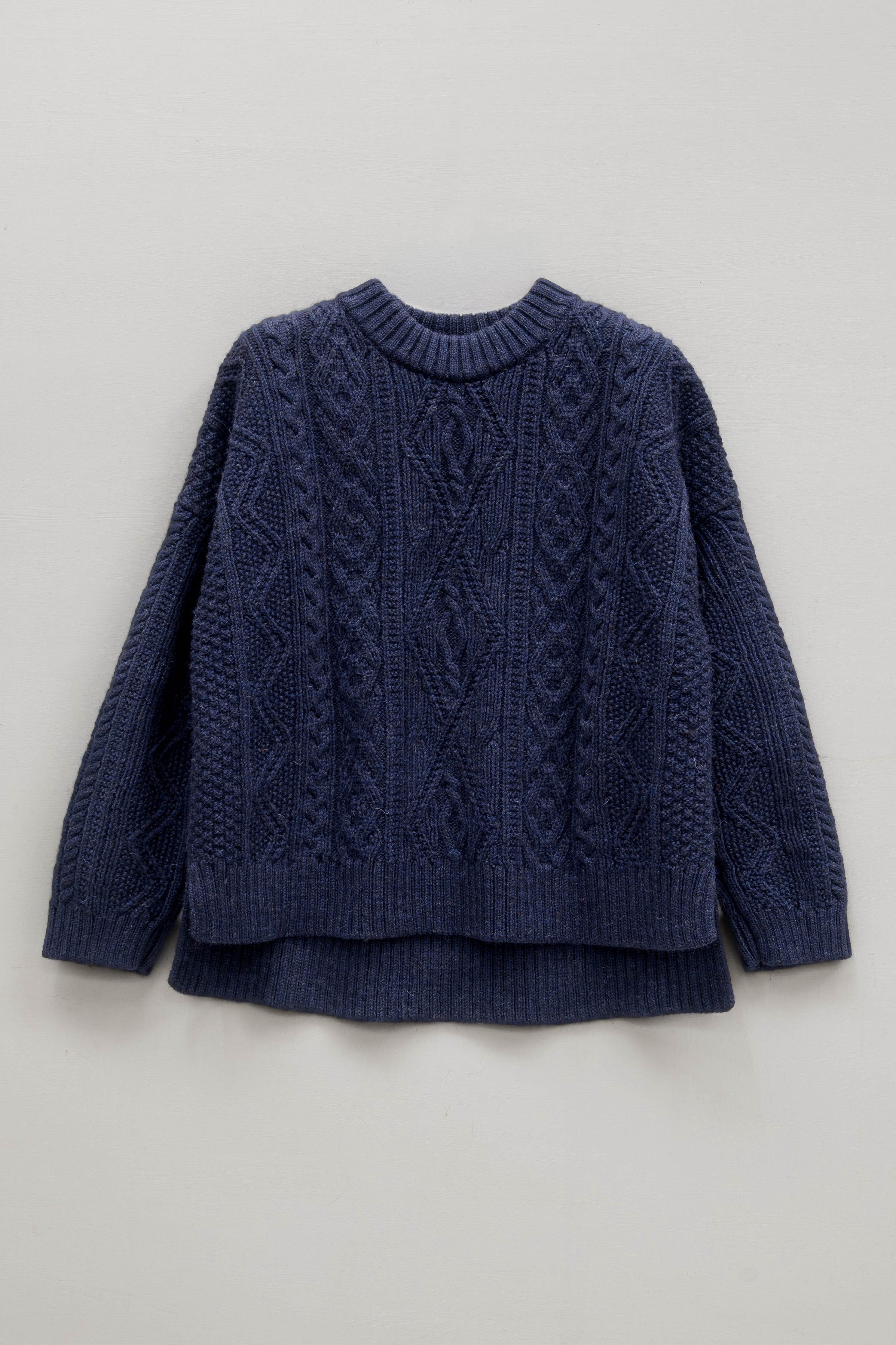 The Freyja British Wool Cable Sweater in Navy