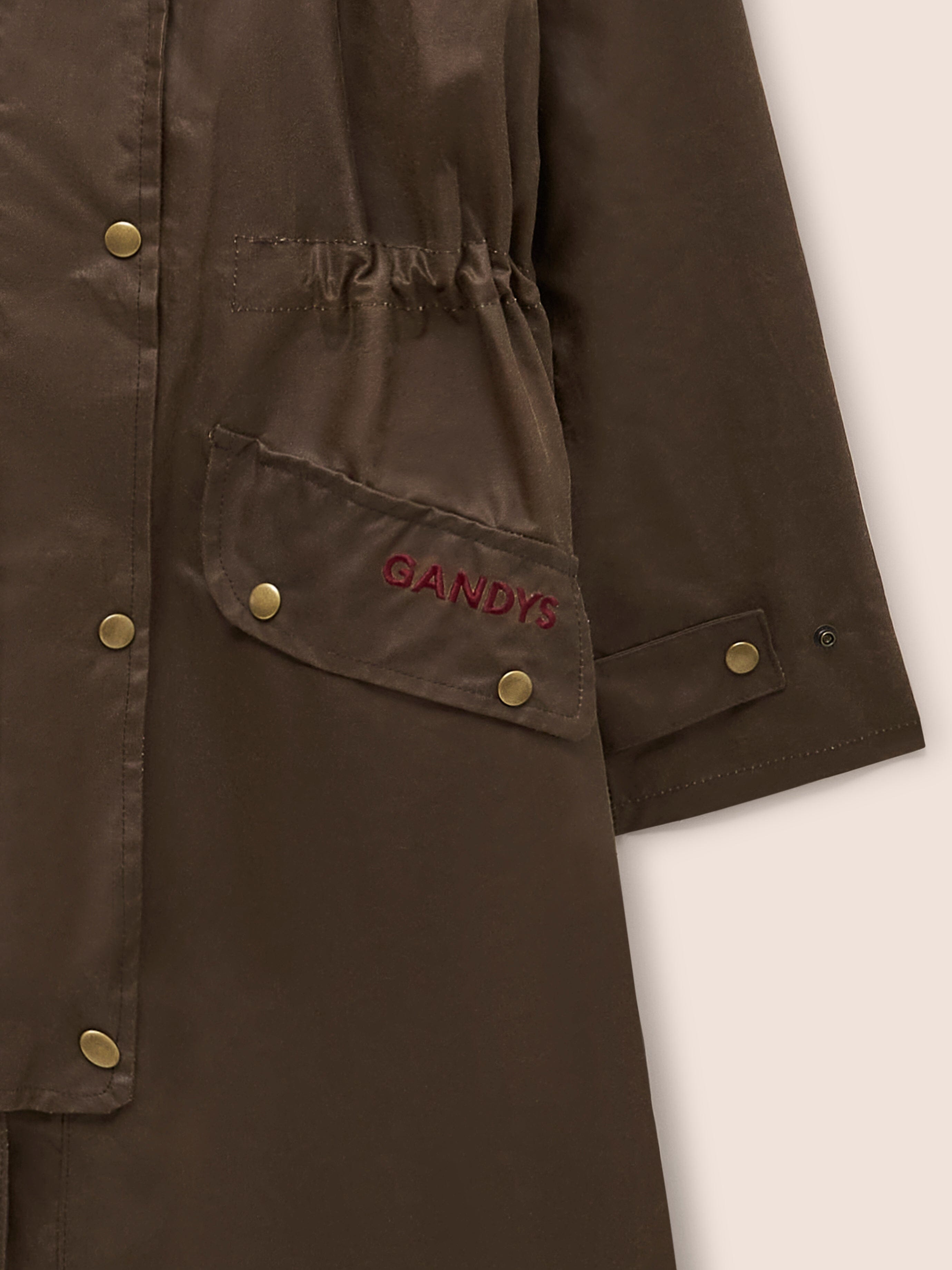 Bala Made in England Waxed Cotton Long Trench Coat in Dark Tan