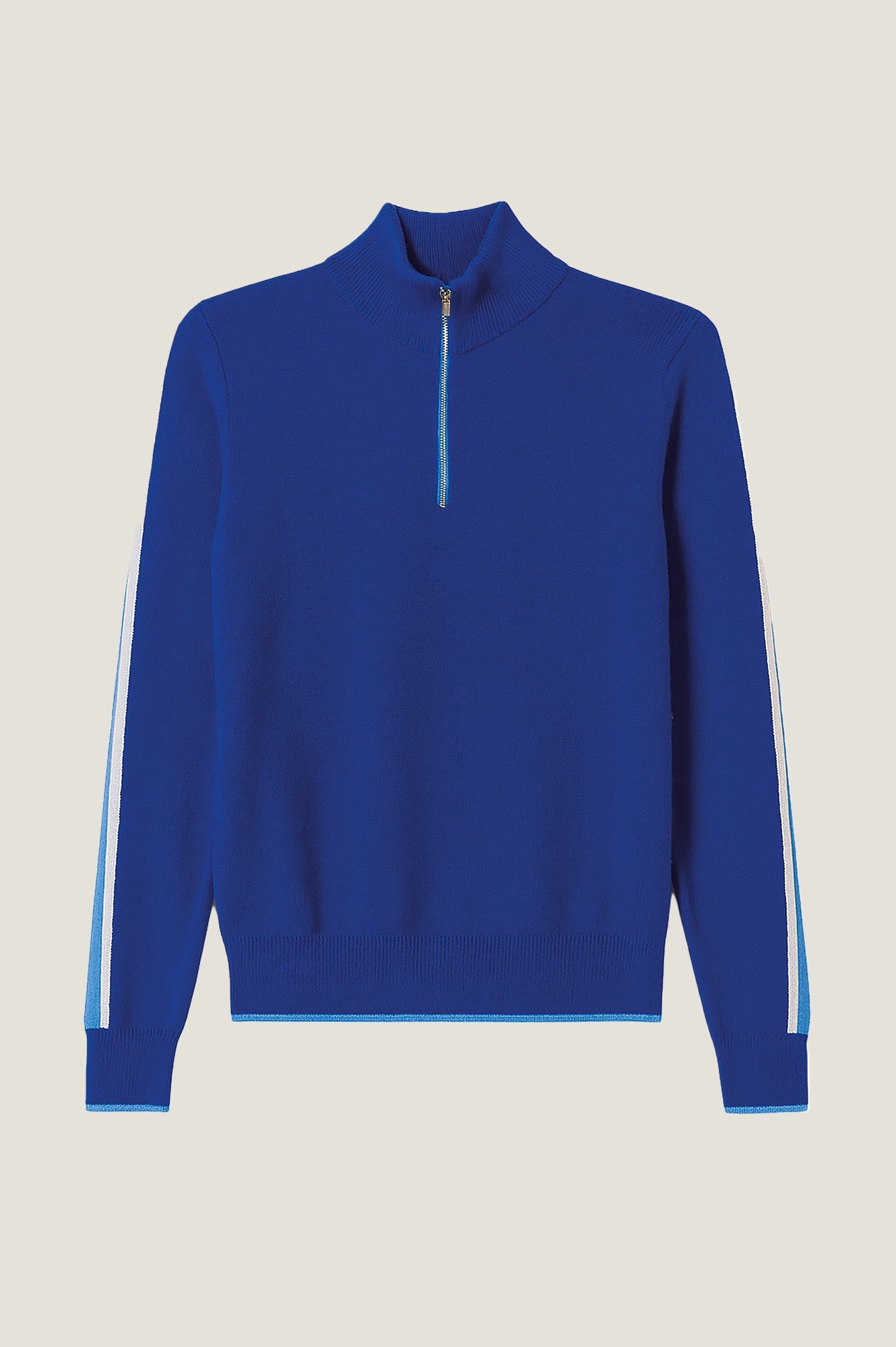 Merino Wool Overarm Stripe Quarter Zip Jumper | Cobalt/Blue/Cream