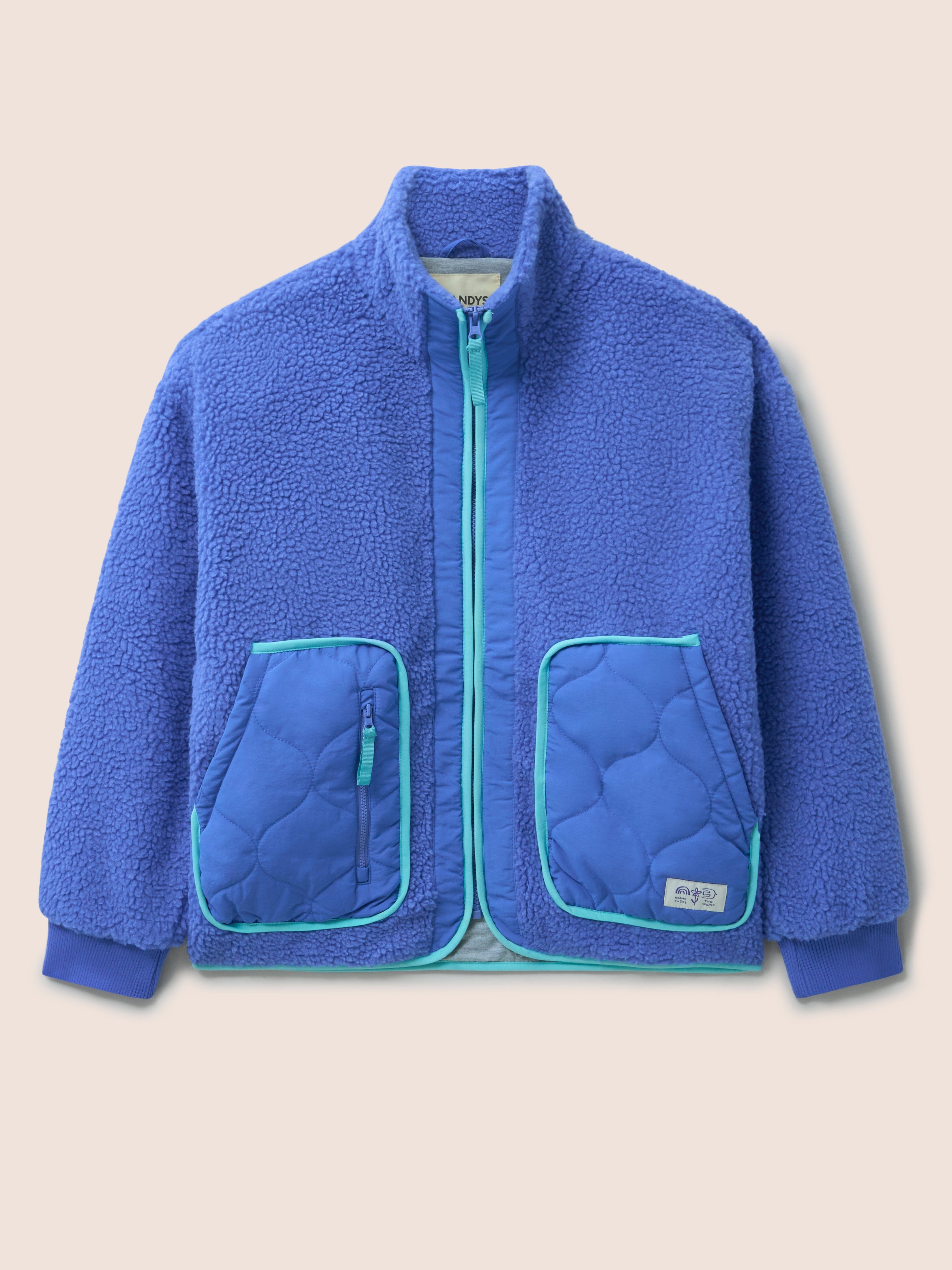 Brooklyn Recycled Fleece Zip Front Jacket in Blue