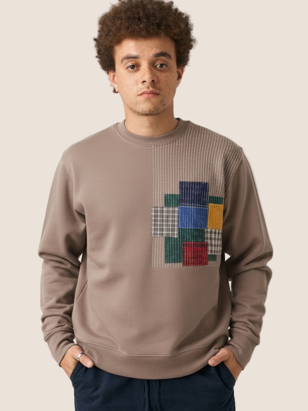 Colwyn Cotton Patchwork Crew Neck Sweater