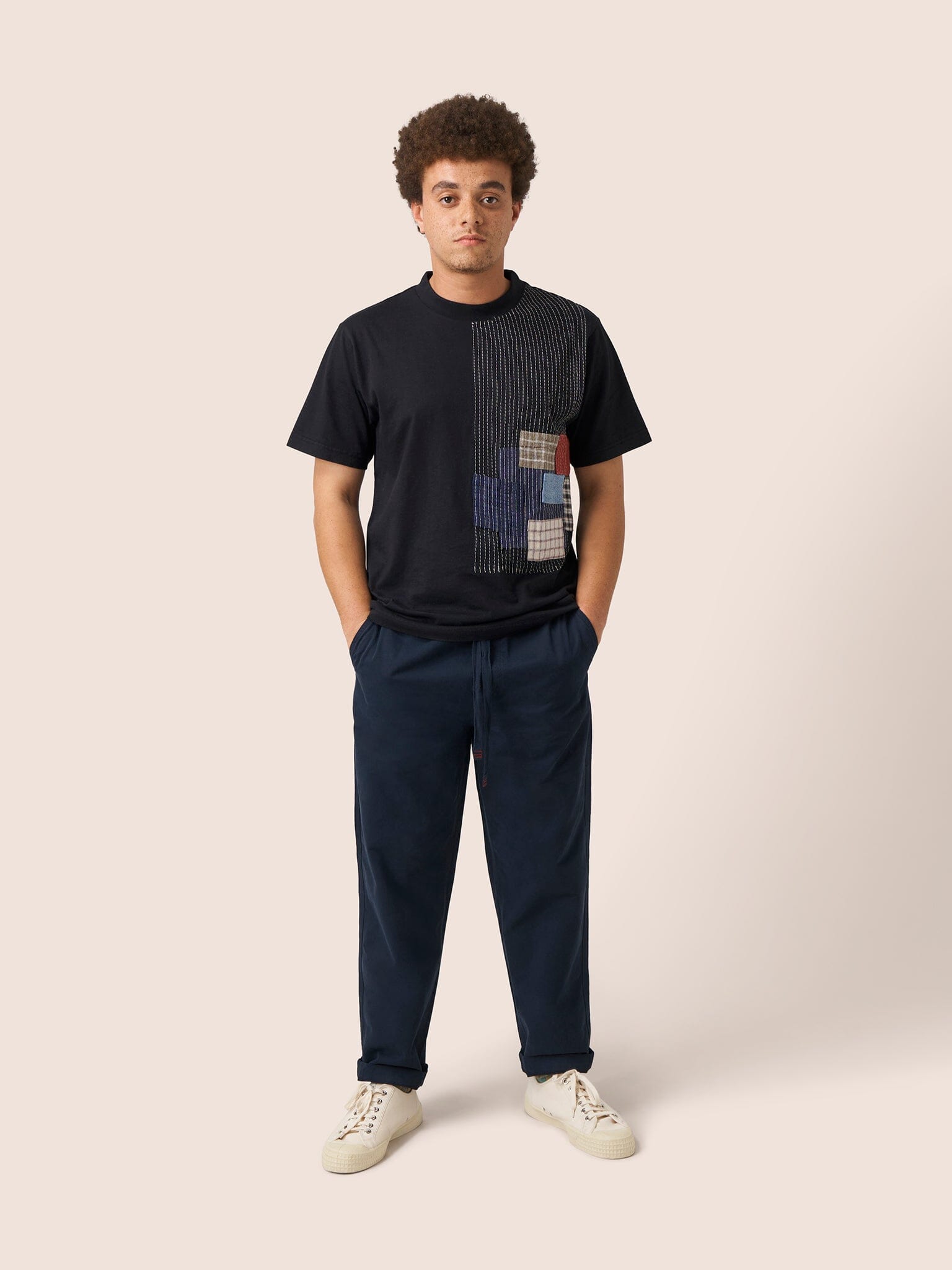 Conwy Cotton Patchwork T-Shirt in Black