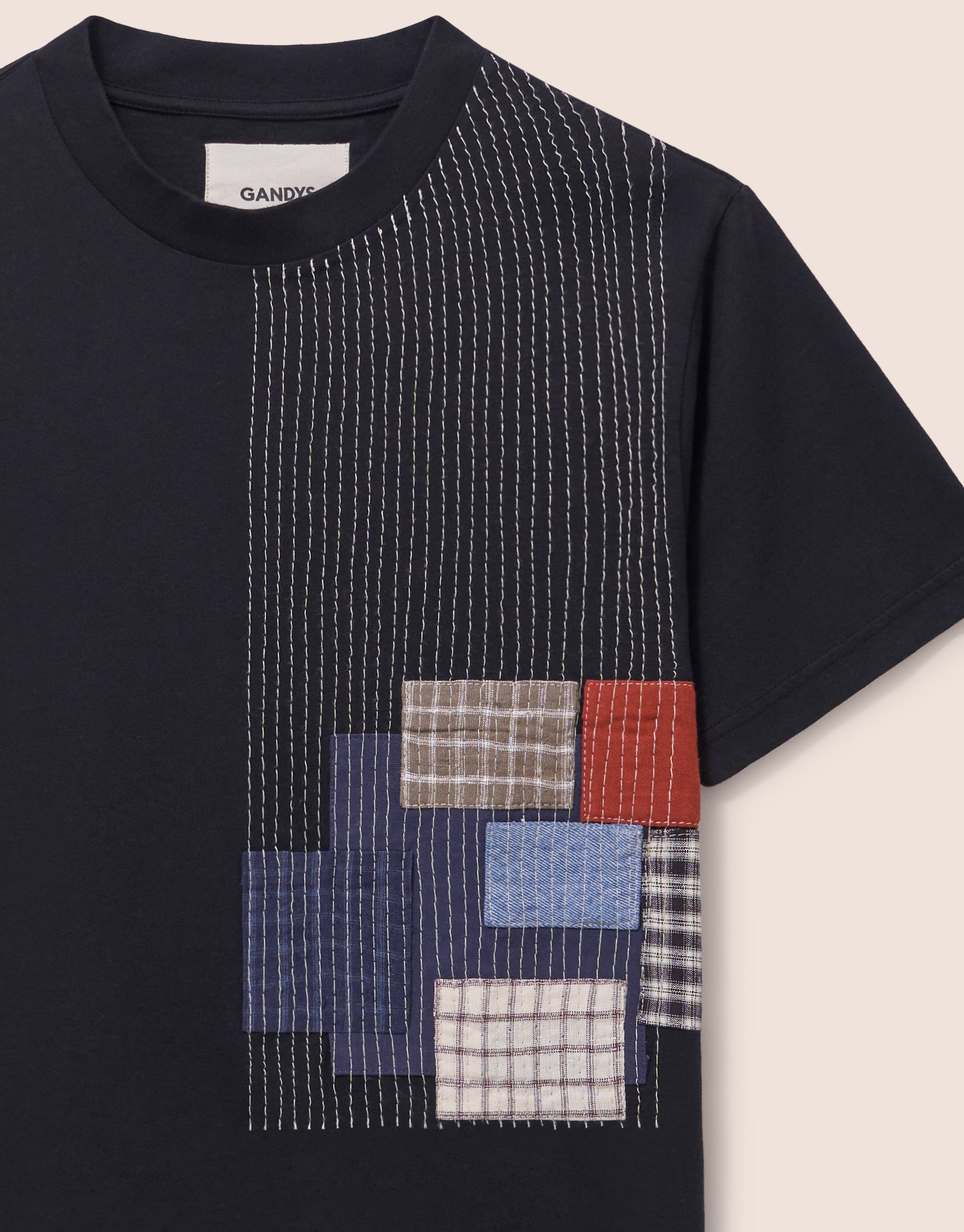 Conwy Cotton Patchwork T-Shirt in Black