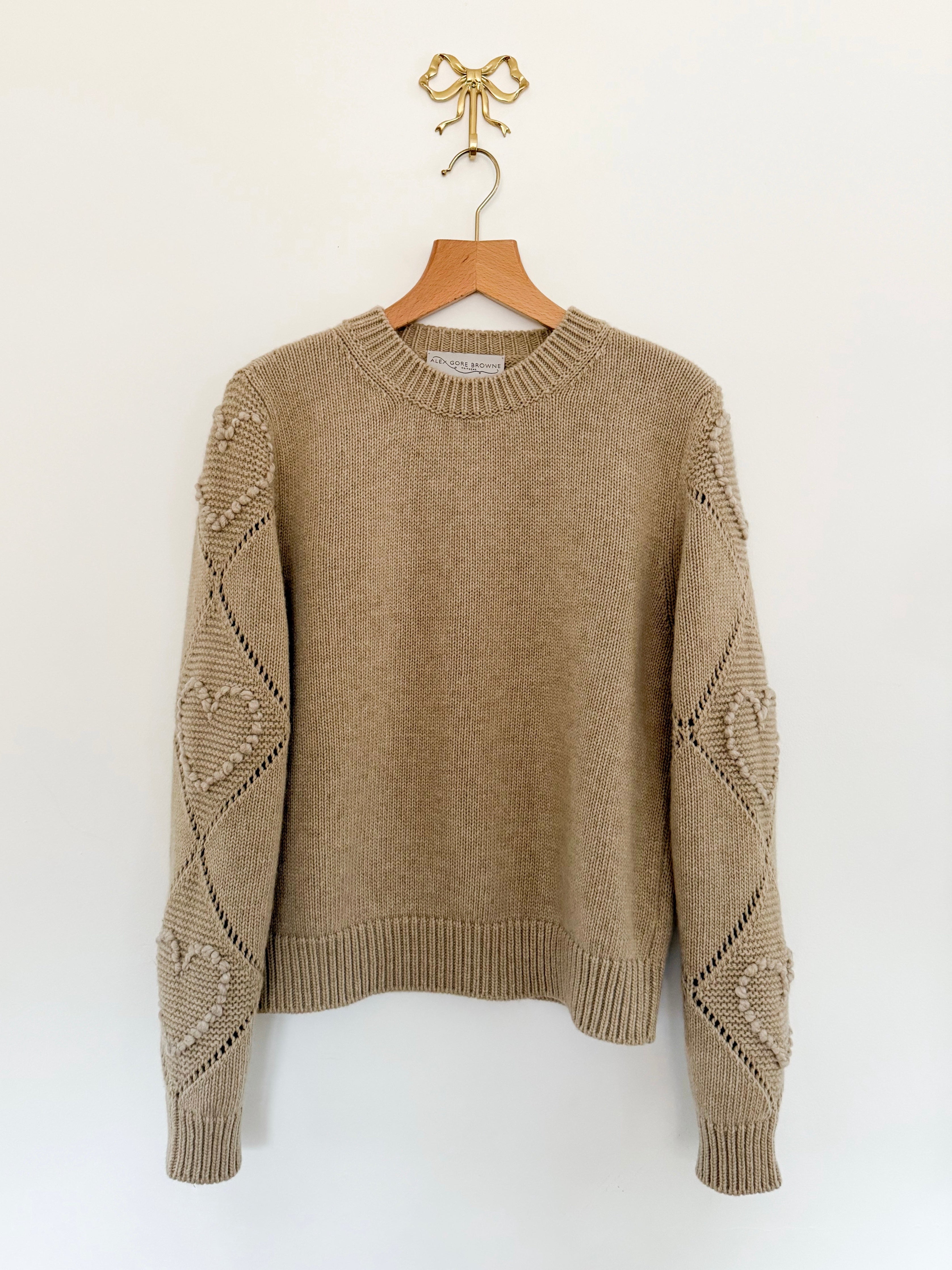 Bobble Stitch Heart Sweater - Beige