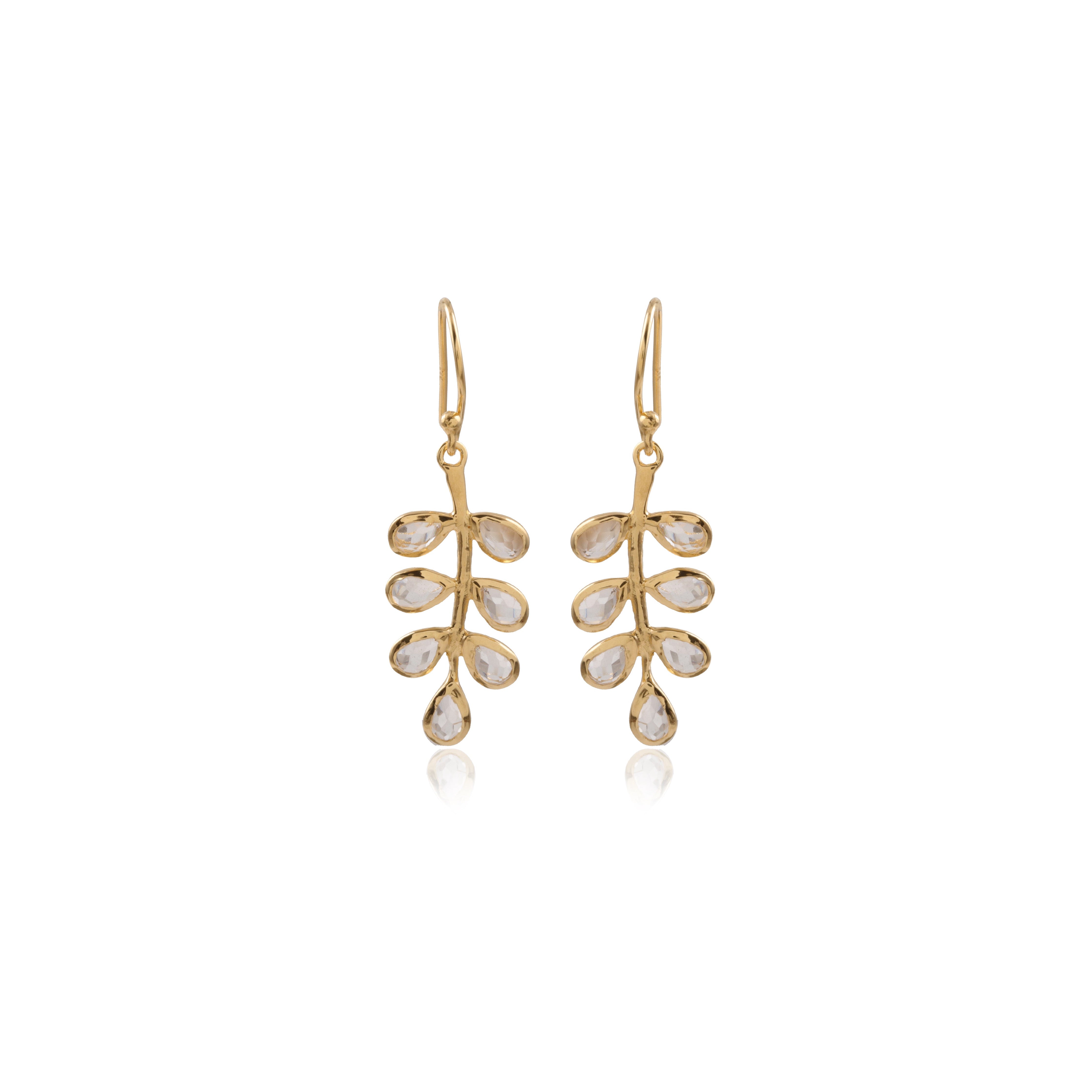 Fern Drop earrings in gold with Crystal