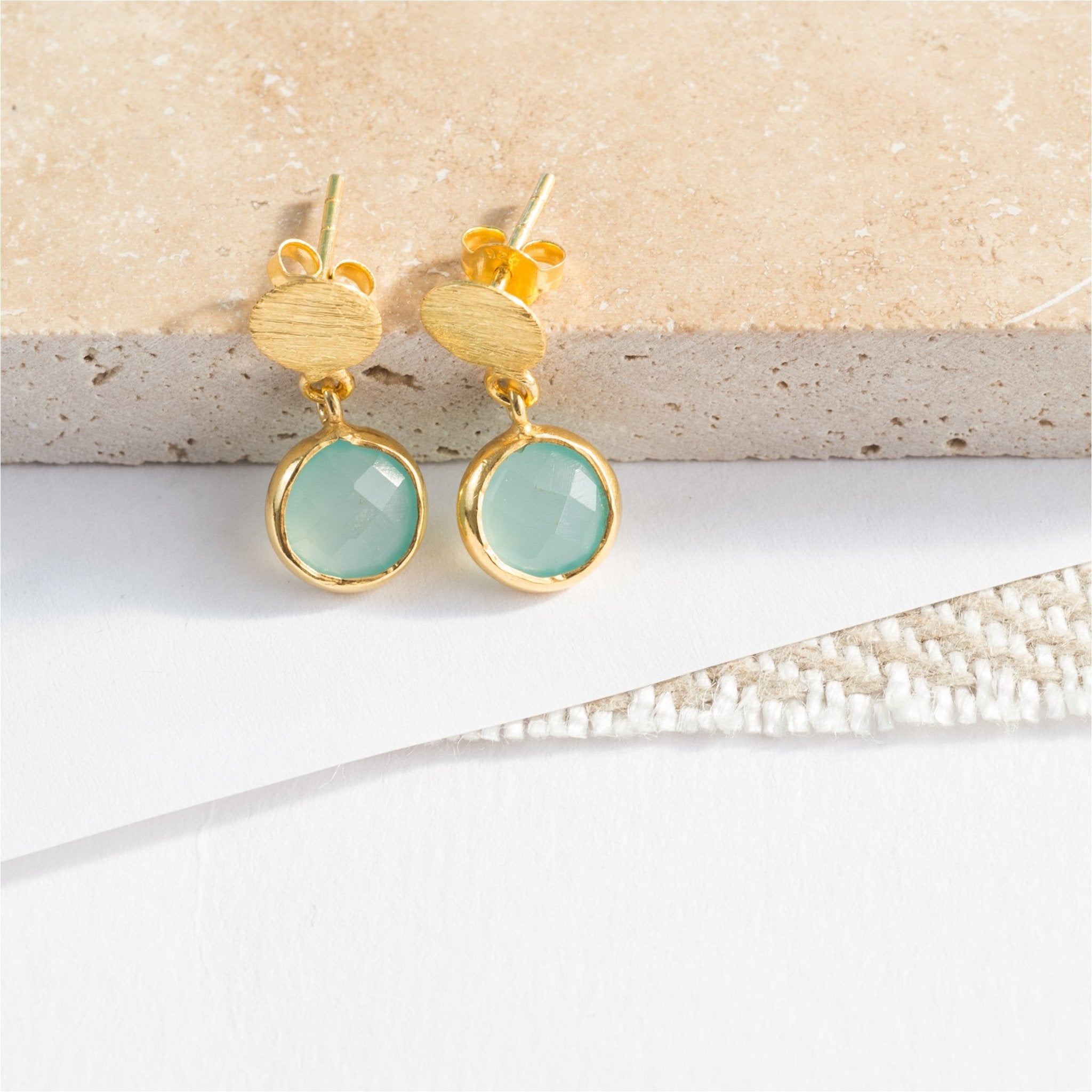 Salina Gold Vermeil Disc and Aqua Onyx Earrings