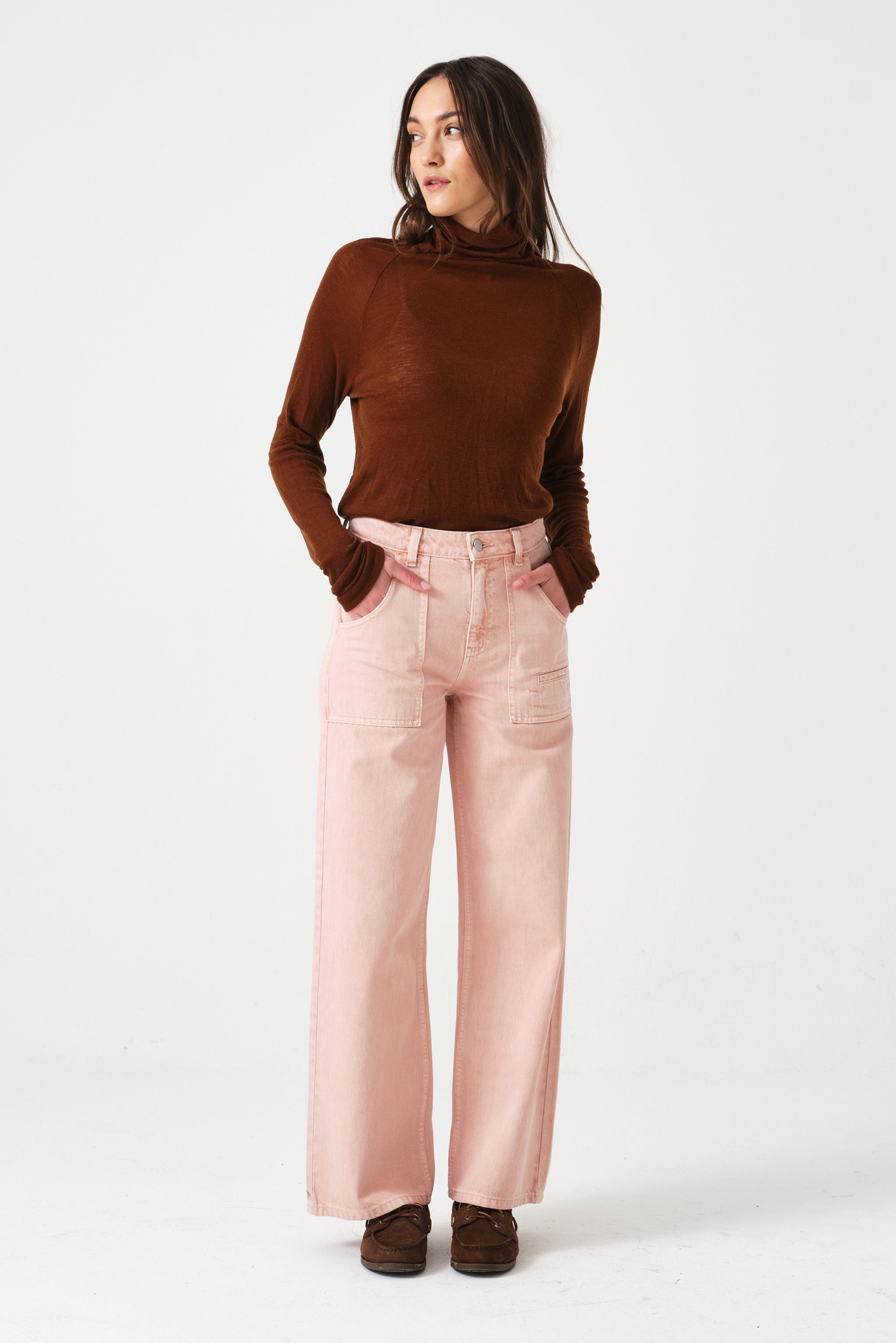Eden Cropped Wide Leg Jean in Peony Pink
