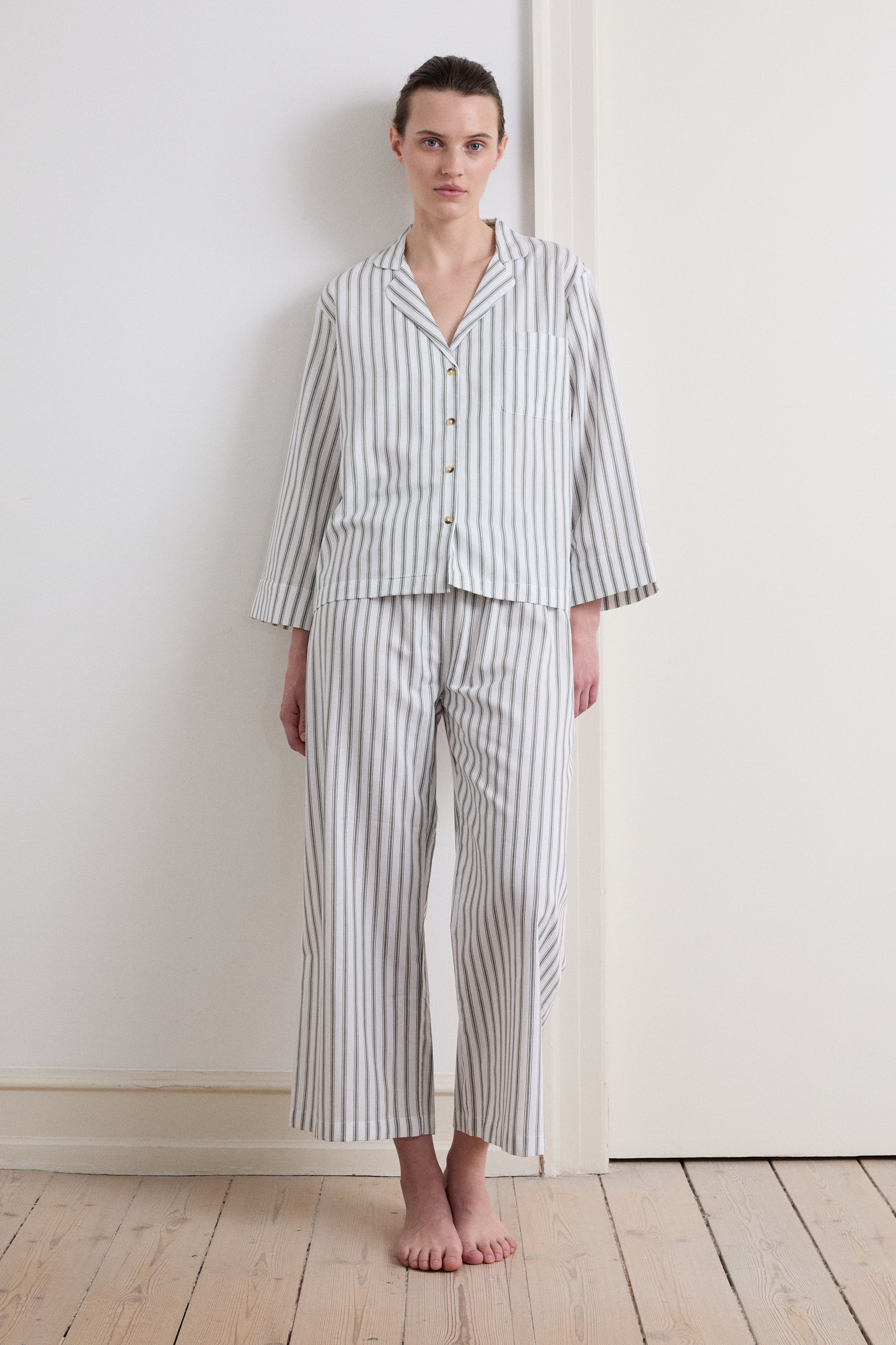 Relaxed Green Ticking Stripe Pyjama Set