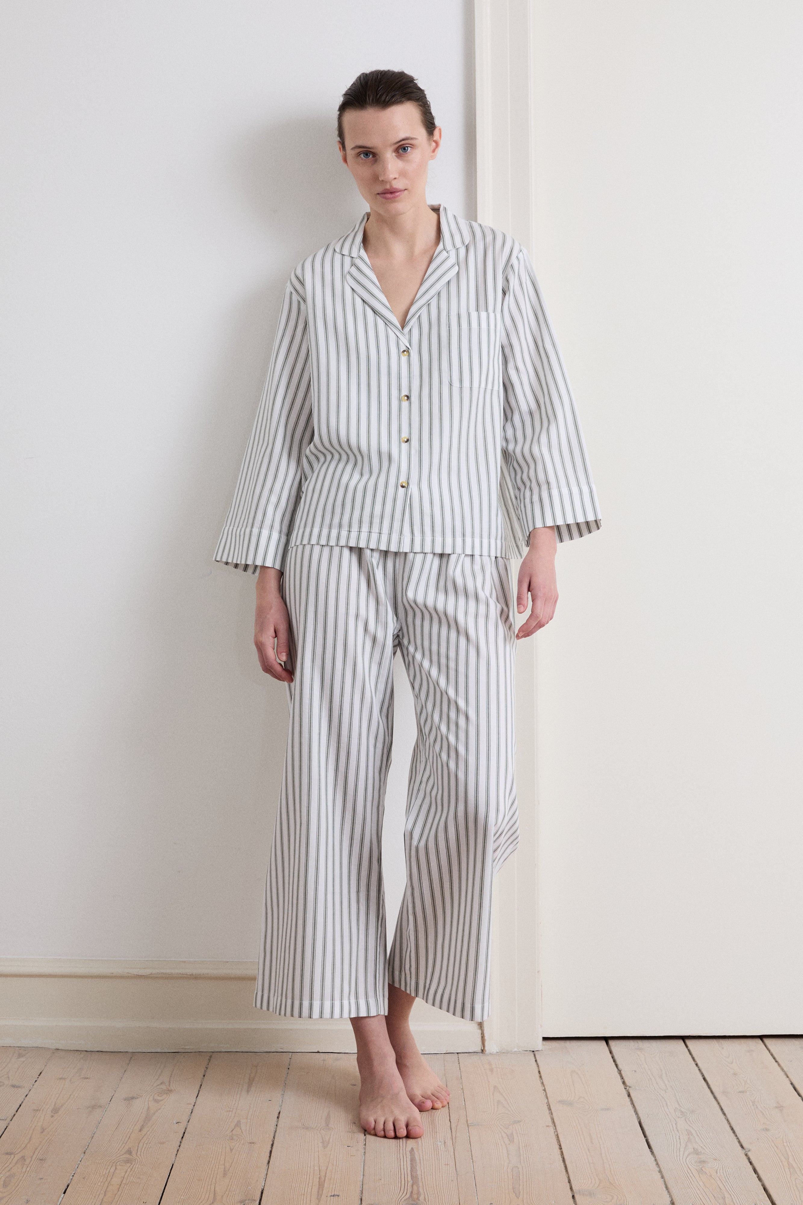 Relaxed Green Ticking Stripe Pyjama Set