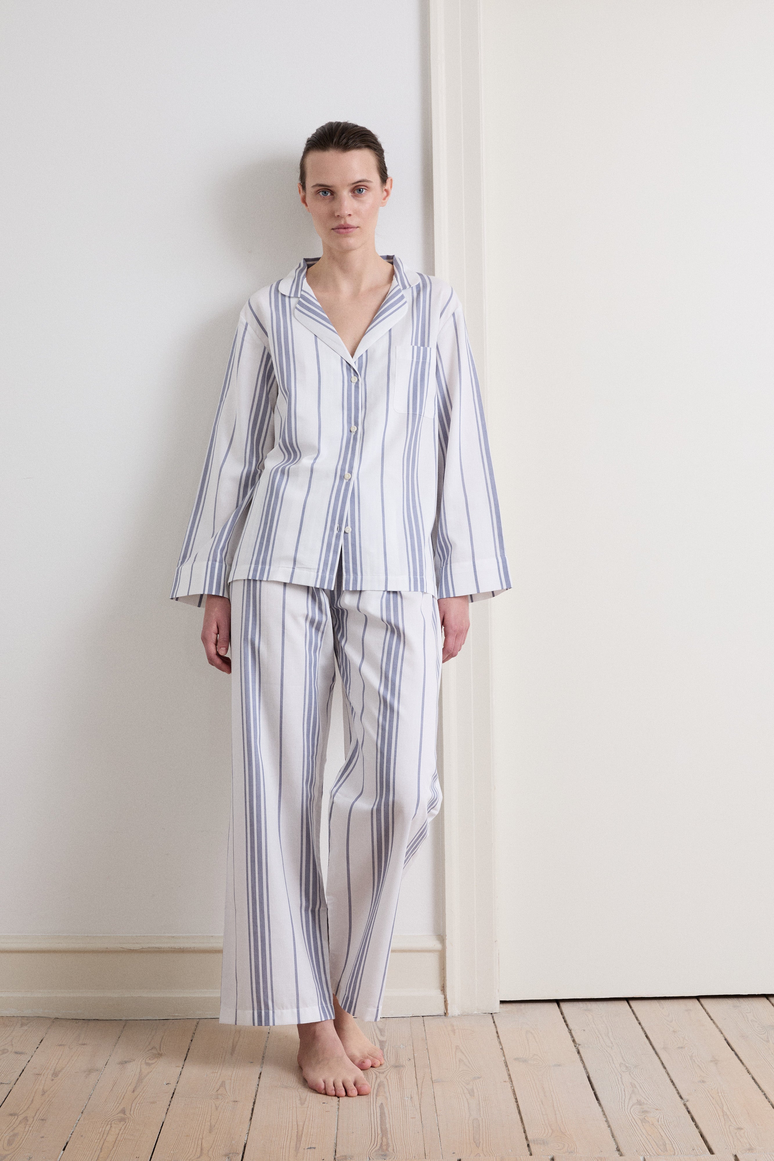 Classic Slate Blue Stripe Pyjama Set