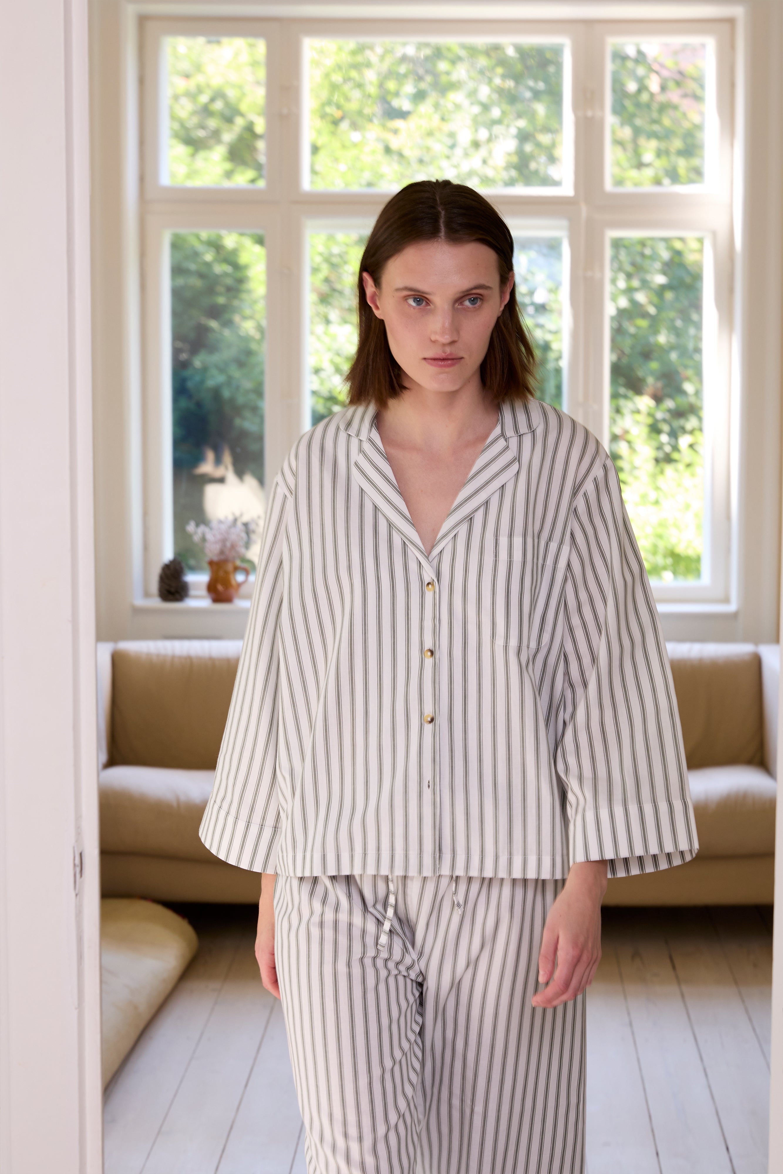 Relaxed Green Ticking Stripe Pyjama Set