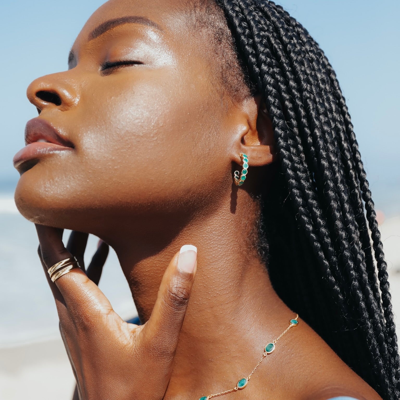 Green Onyx Gemstone Hoop Studs