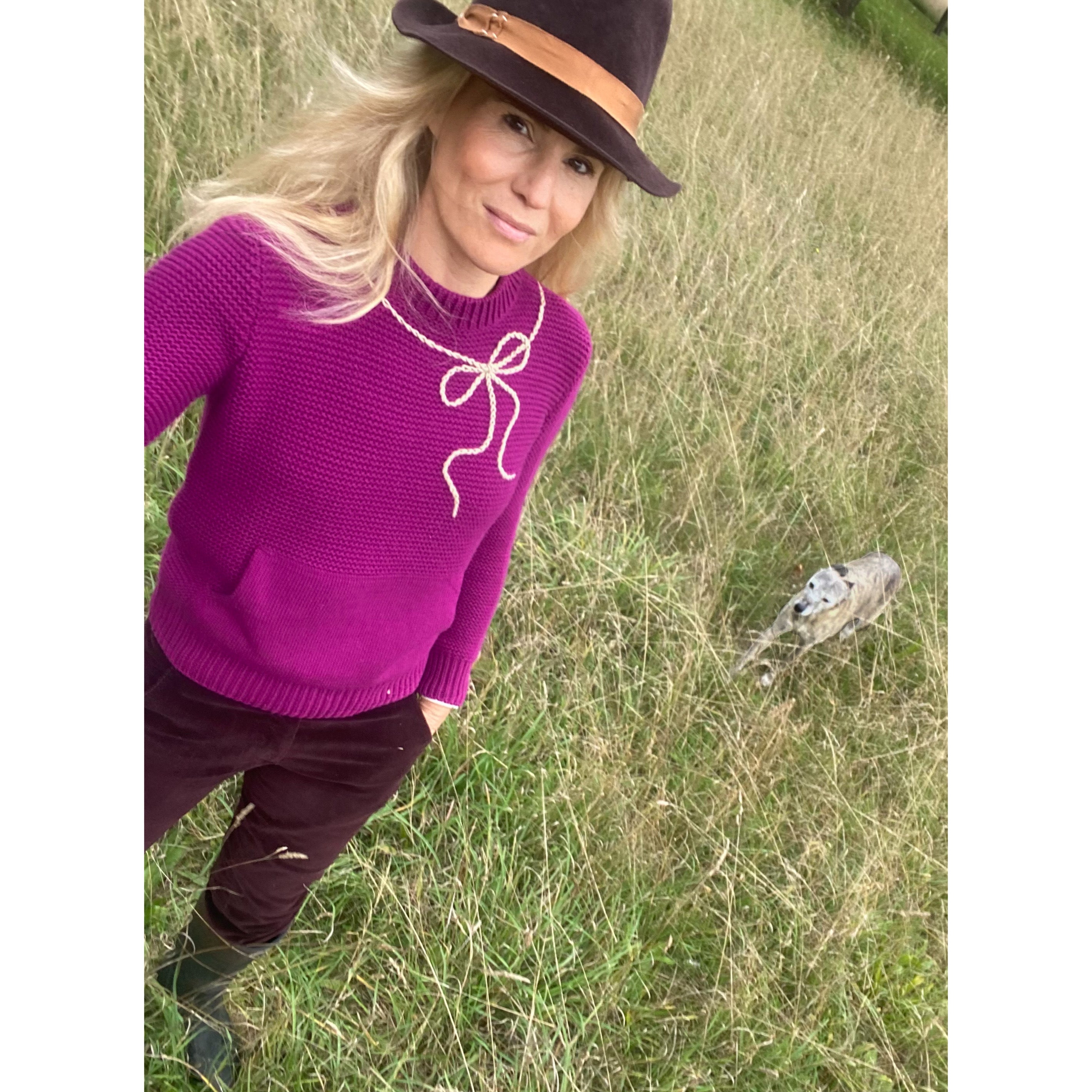 Saturday Sweater With Shoe Lace Bow - Cerise