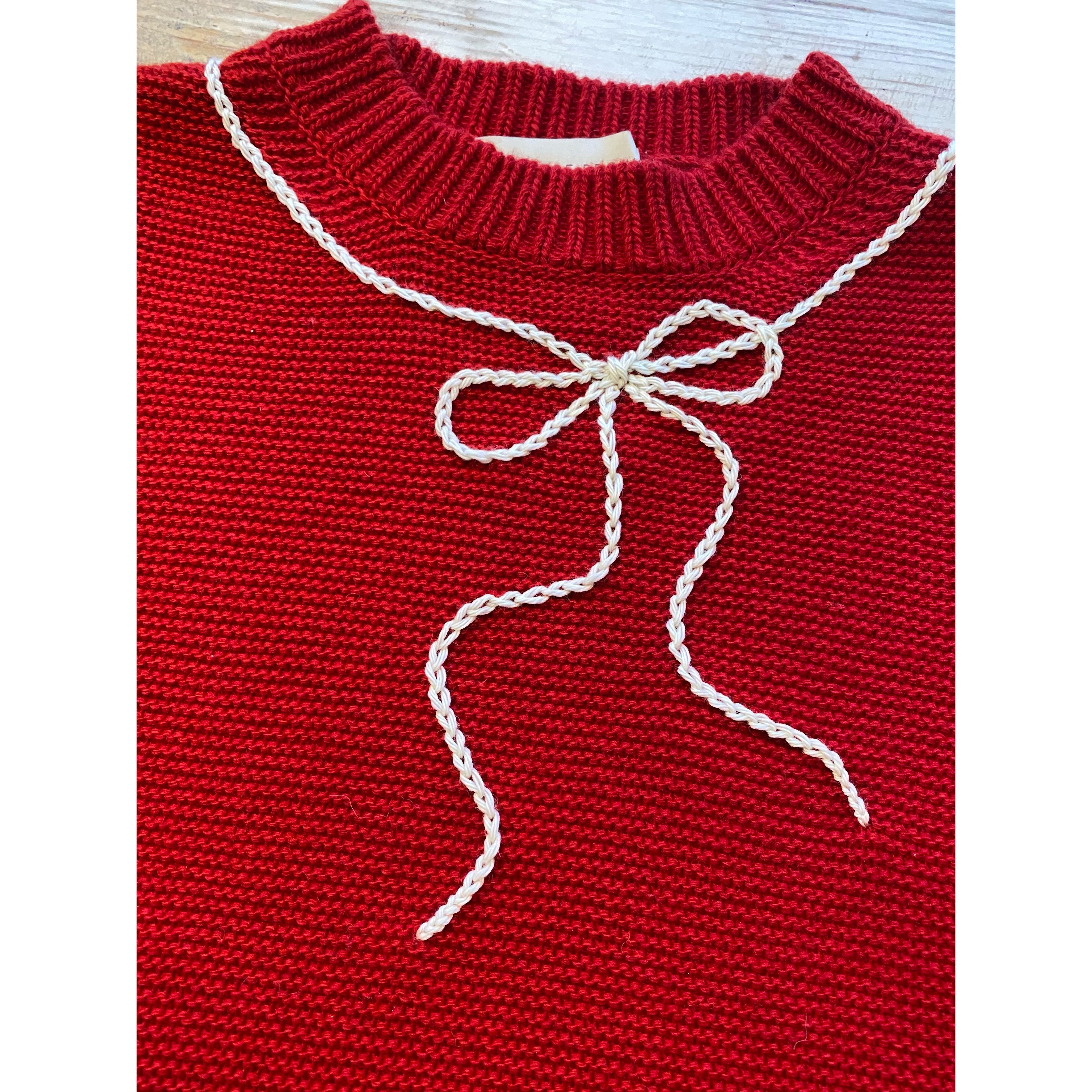 Teddy Sweater With Shoelace Bow - Red