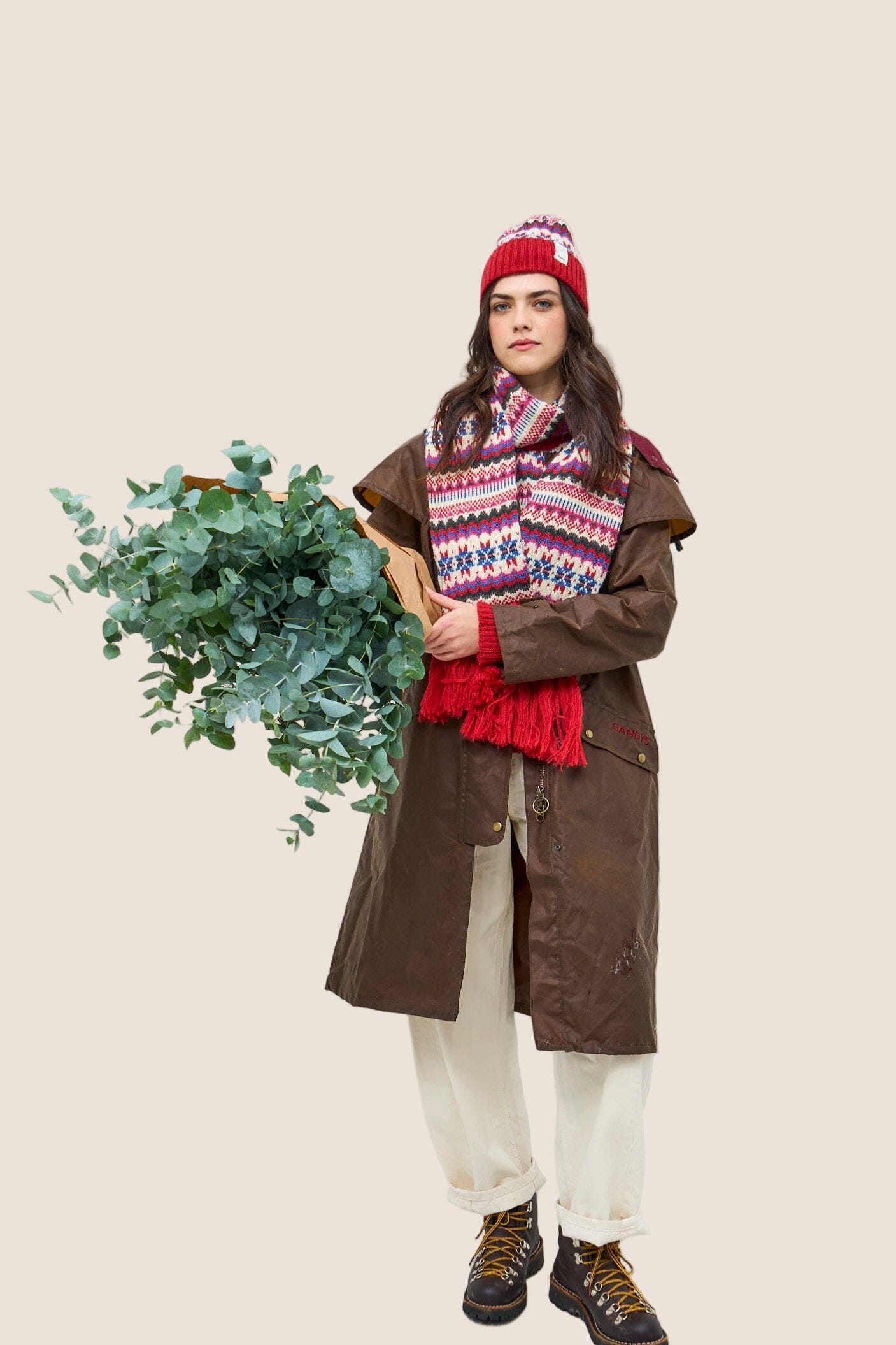 Bonnie Made in England Wool Faire Isle Scarf in Red