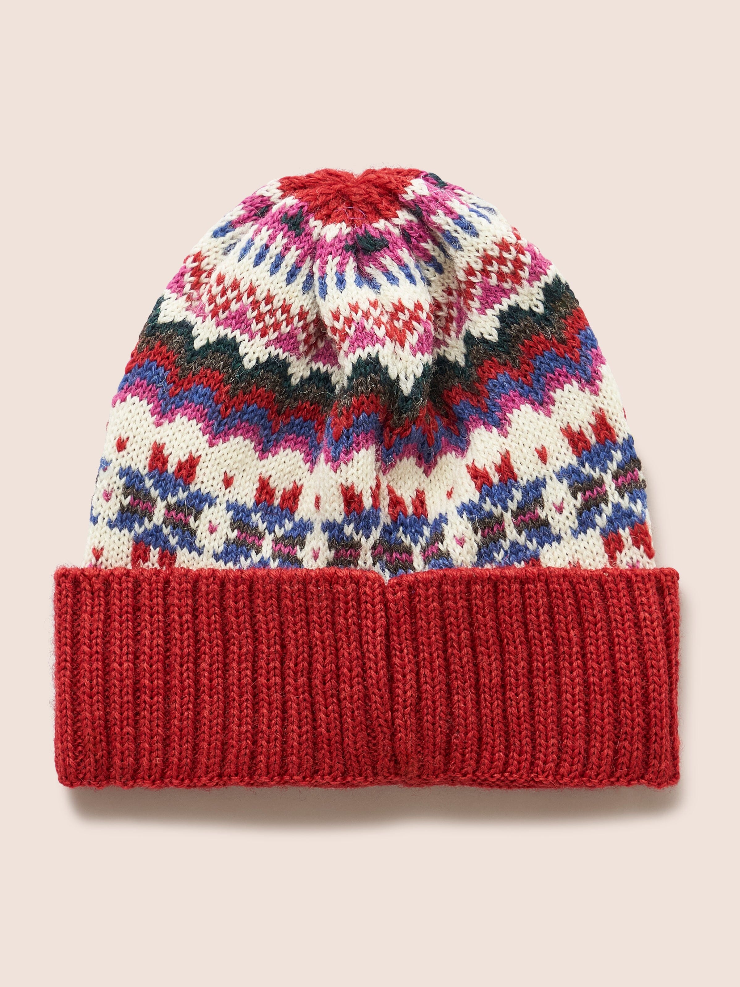 Isla Made in England Wool Faire Isle Hat in Red