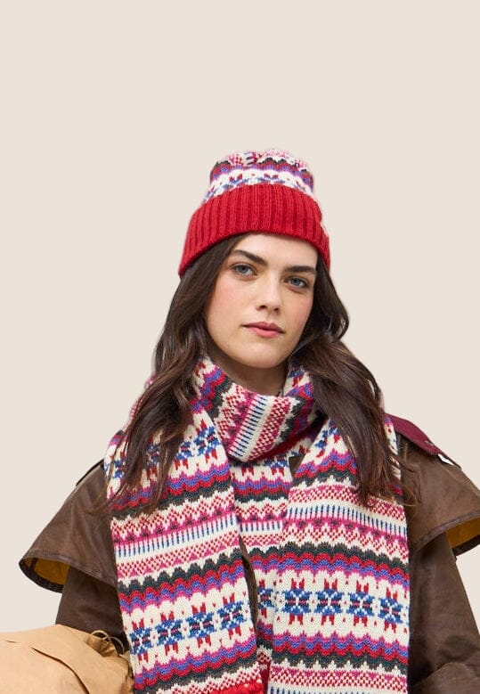 Isla Made in England Wool Faire Isle Hat in Red