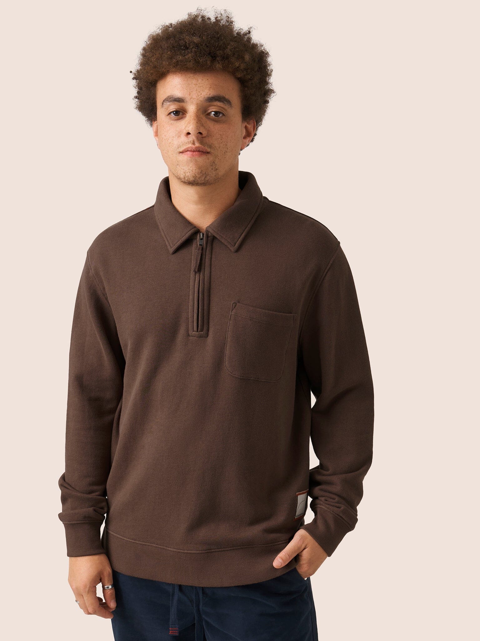 Java Organic Cotton 1/4 Zip Sweater in Brown