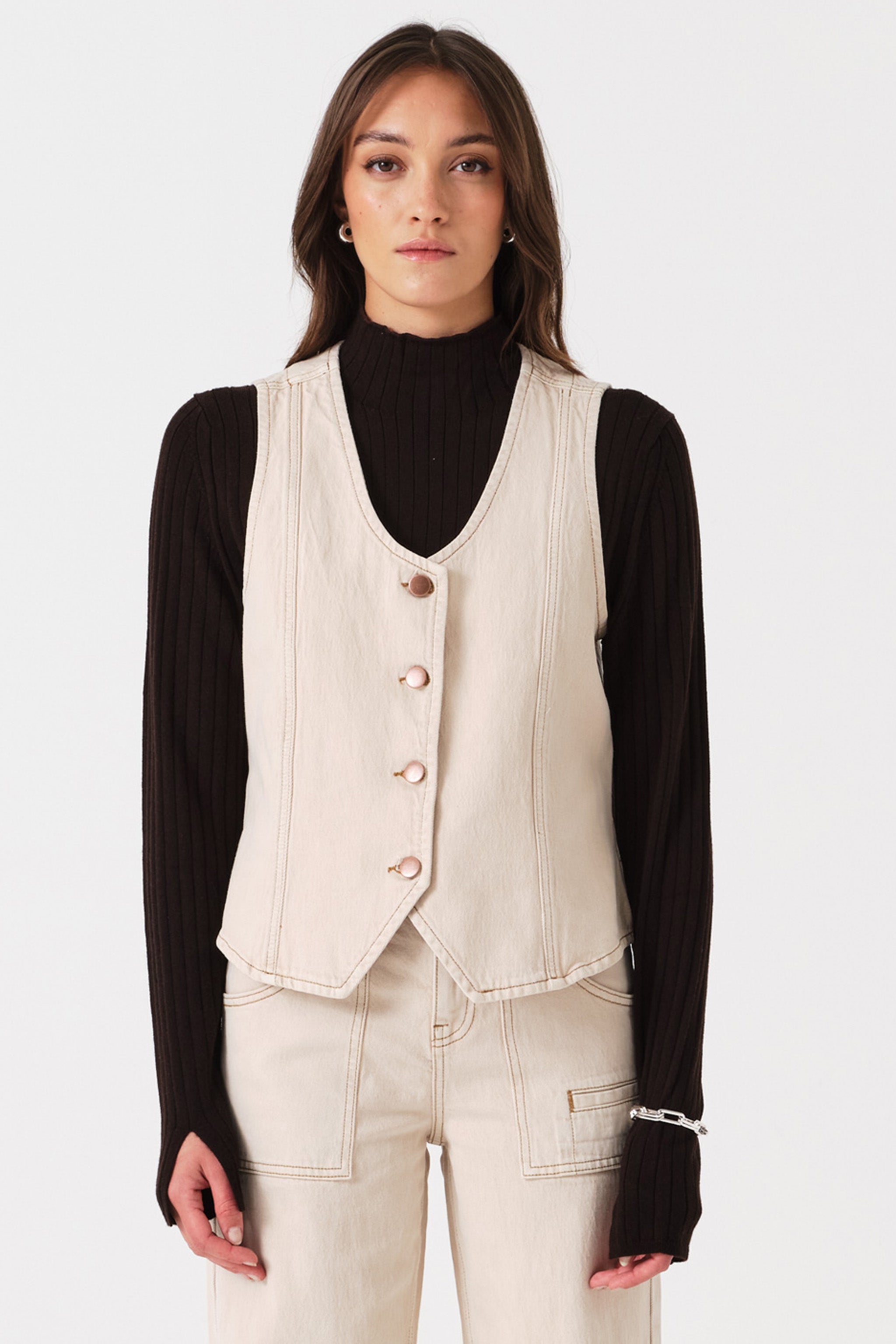 Kiki Denim Vest in Pebble