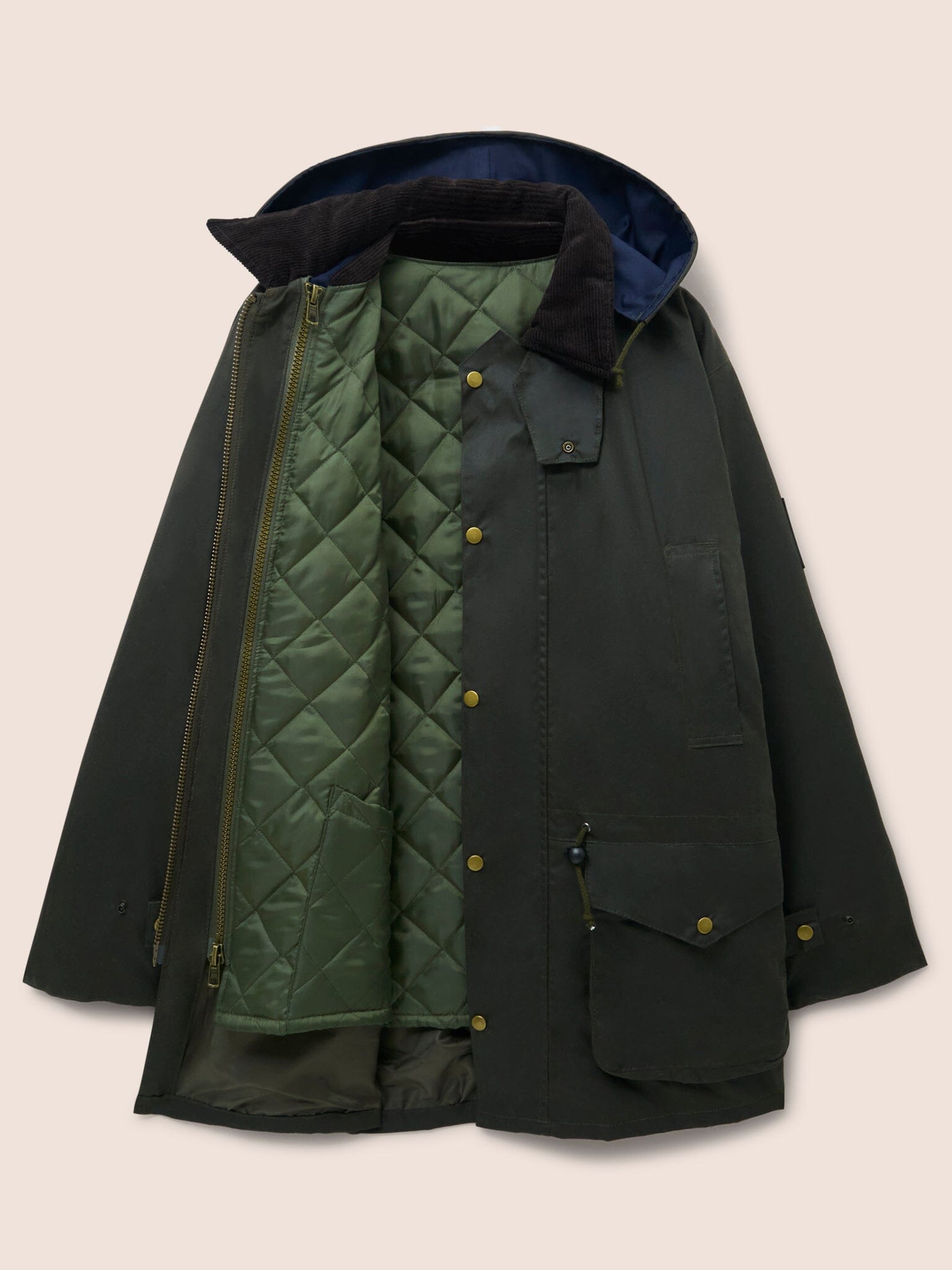 Leighton Waxed Cotton 4 in 1 Coat in Dark Olive
