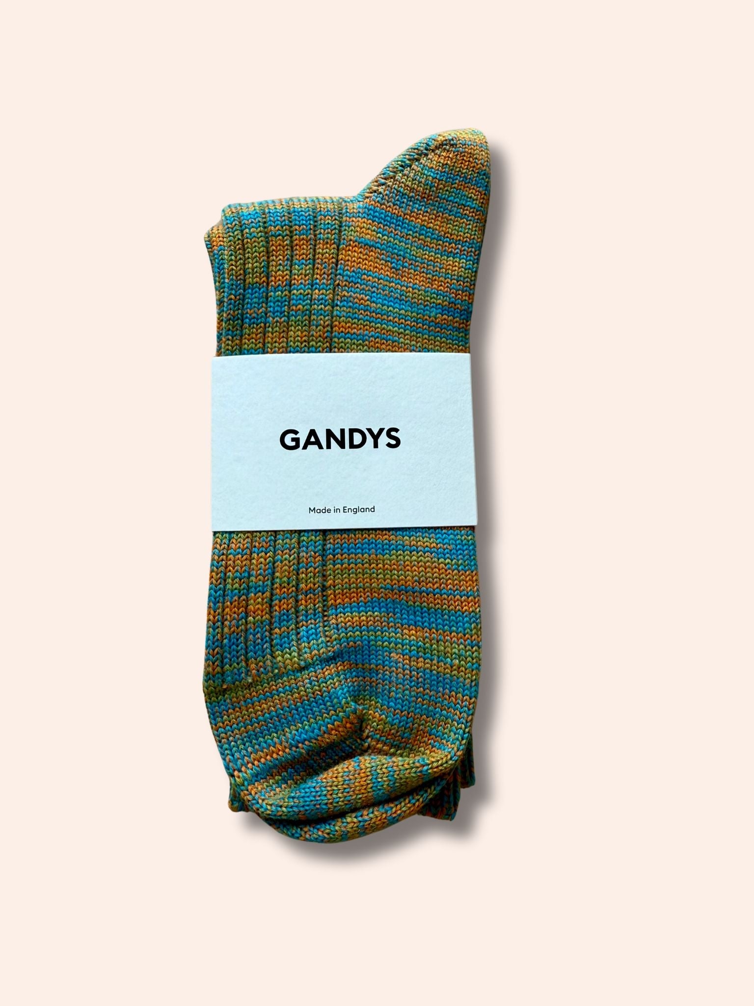 Clayton Made in England Wool Socks in Orange/Turquoise Mix
