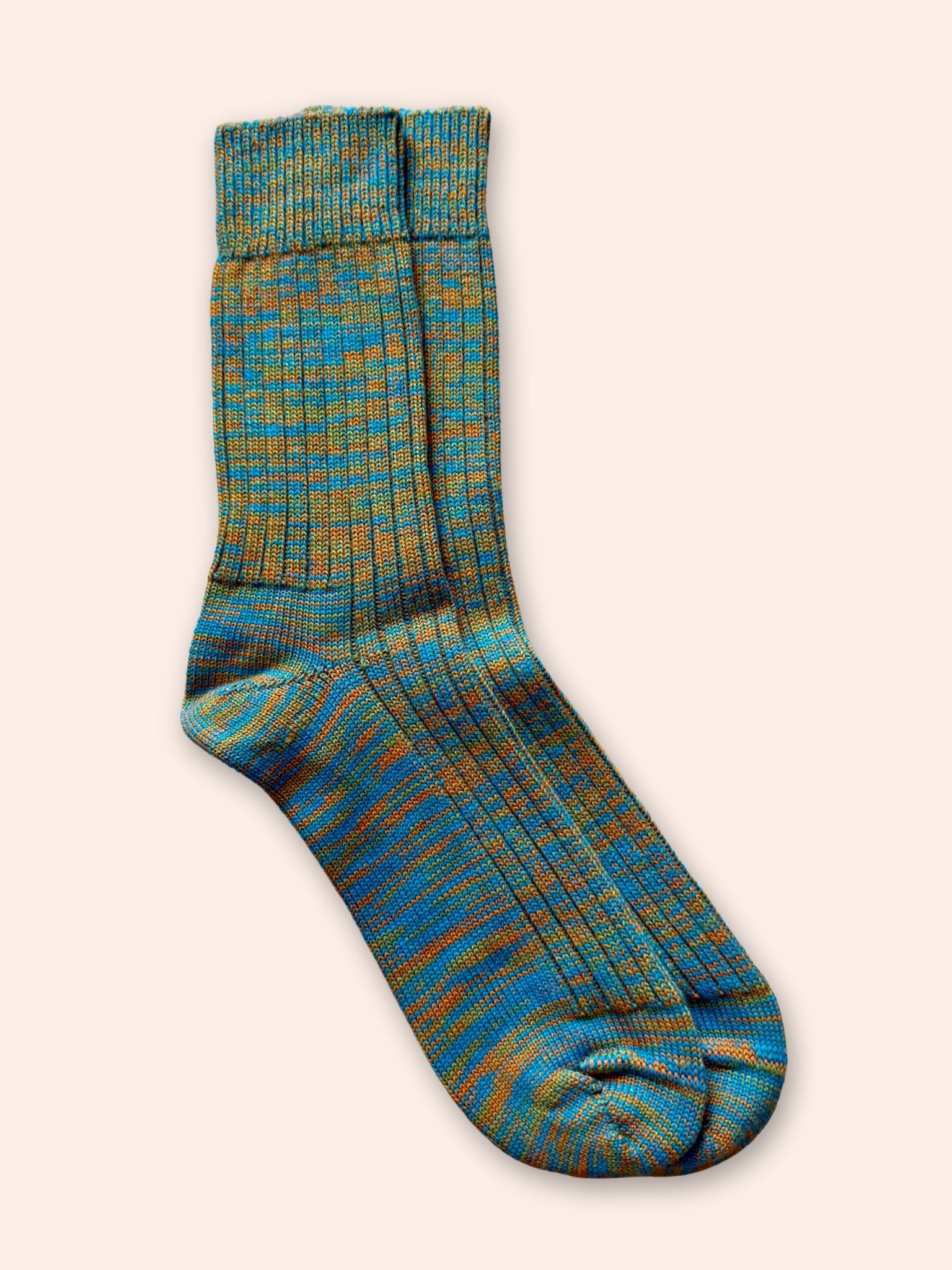 Clayton Made in England Wool Socks in Orange/Turquoise Mix