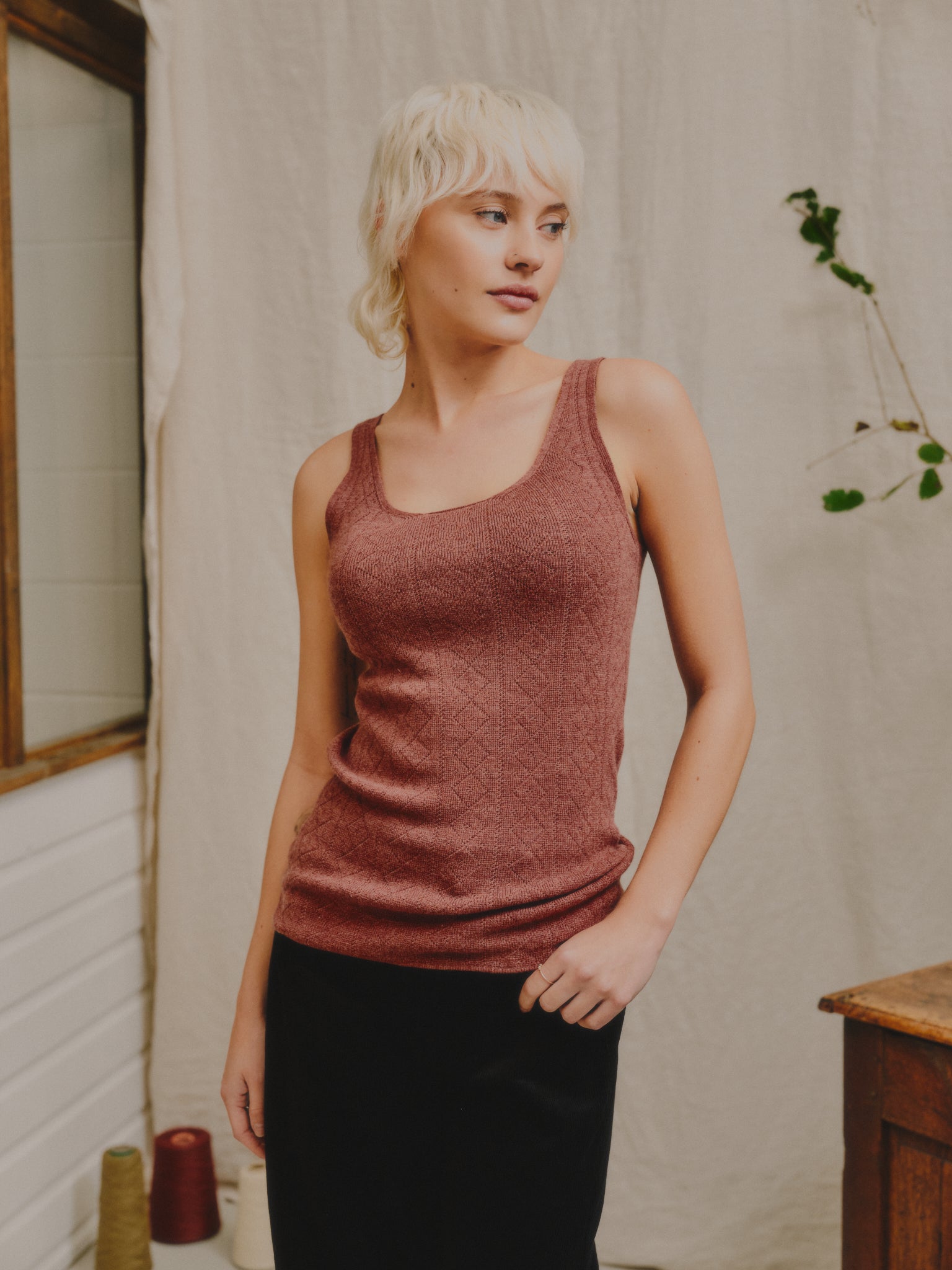 'Tricot De Peau' Fine Merino Camisole Top in Heather
