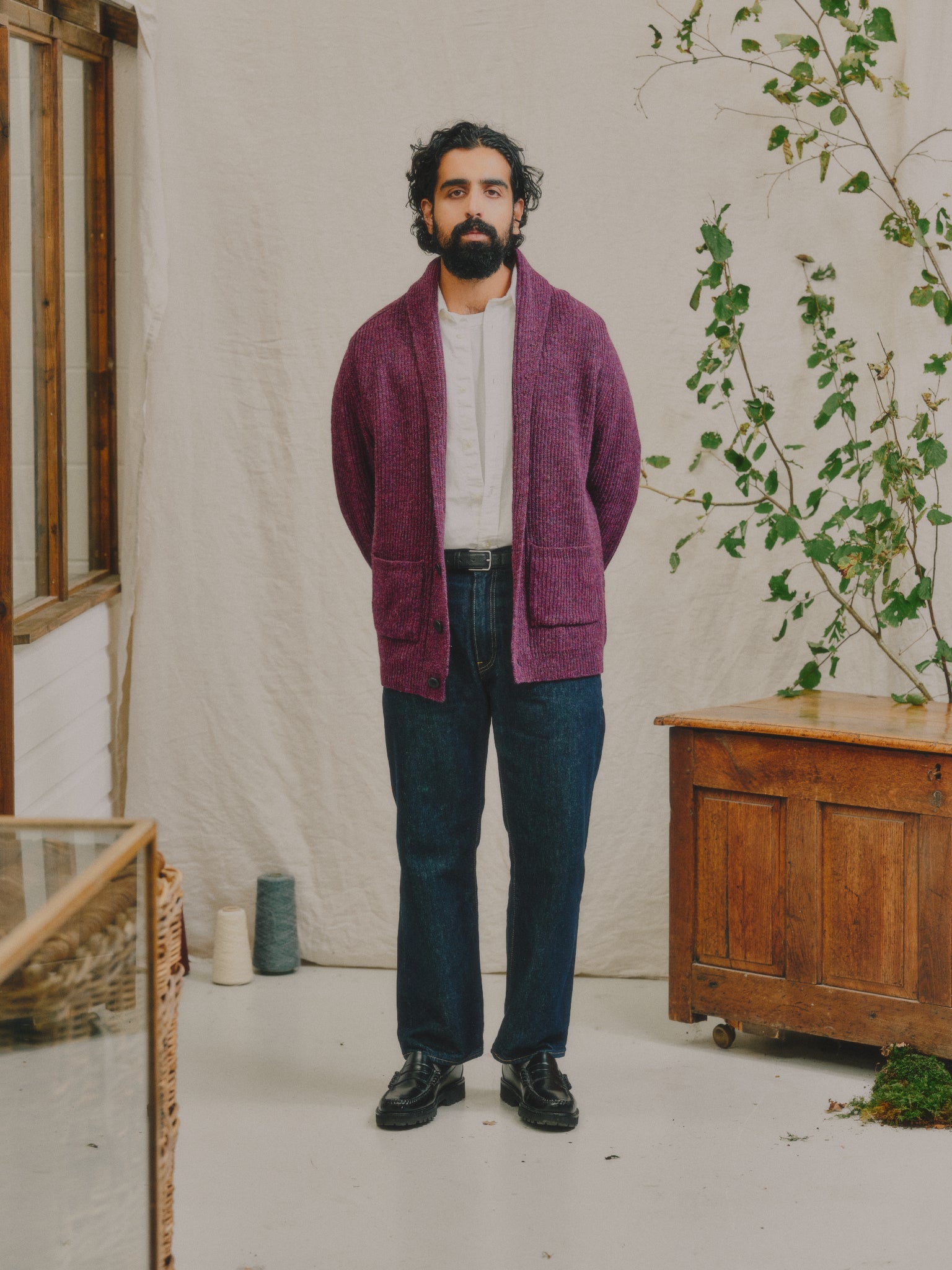 The Betheca Irish Wool Cardigan in Plum