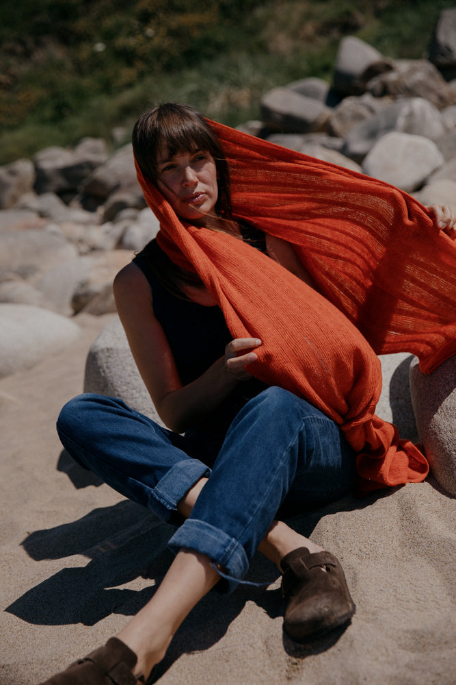 Fine Merino Lambswool Brant Wrap in Burnt Orange