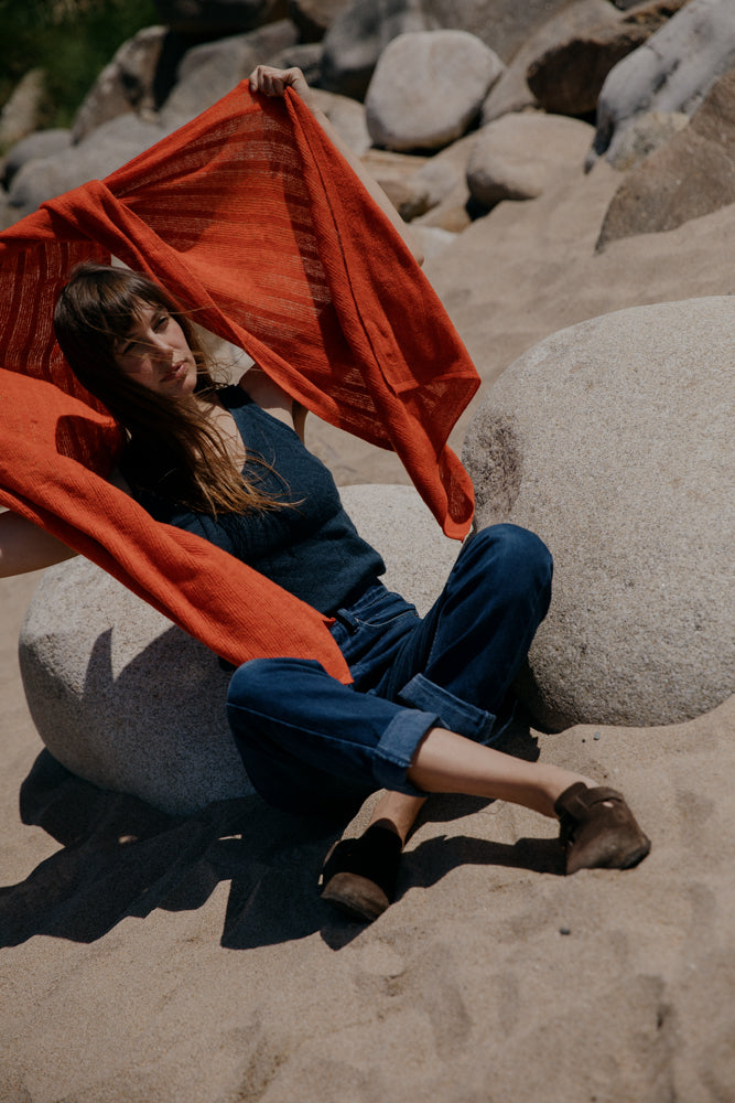 Fine Merino Lambswool Brant Wrap in Burnt Orange