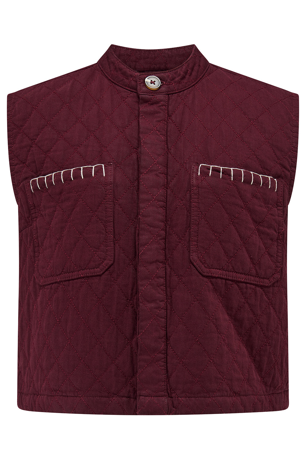 Pablo Quilted Denim Vest in Mulberry