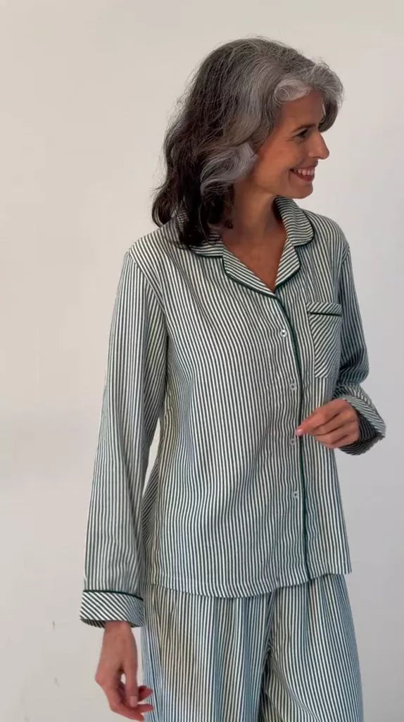 Soft Brushed Woven Pyjama Top - Alpine Stripe