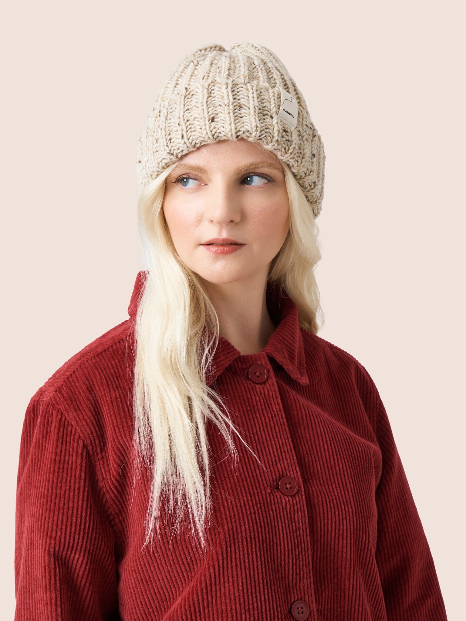 Skye Made in England Wool Beanie in Natural Slub