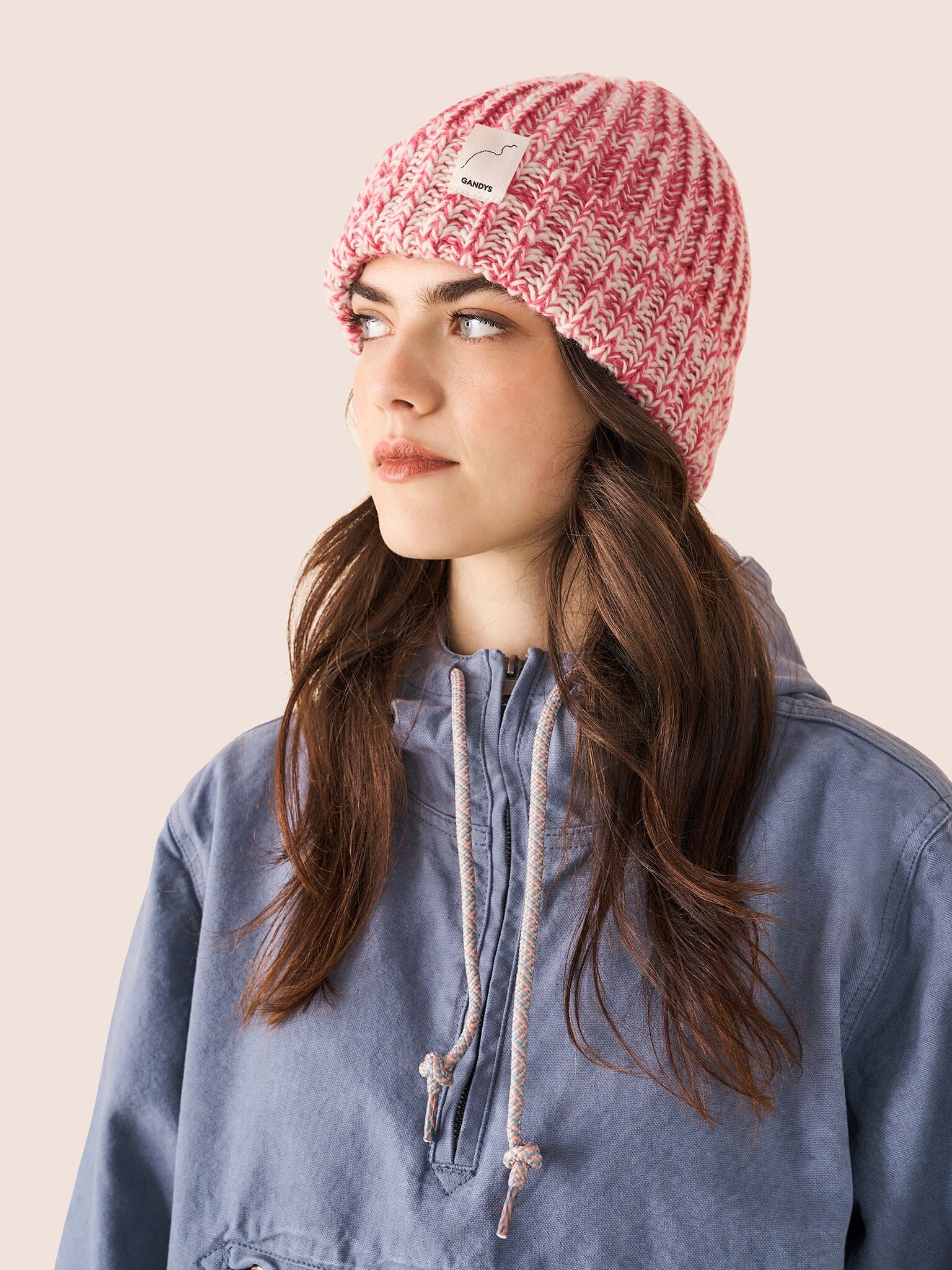 Skye Made in England Wool Beanie in Pink Marl
