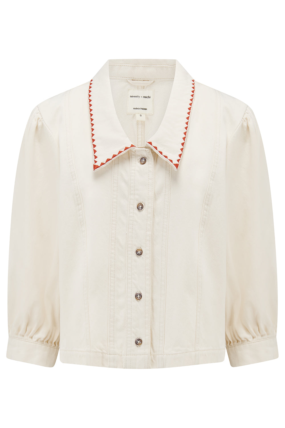 Talia Collared Denim Top in Ecru