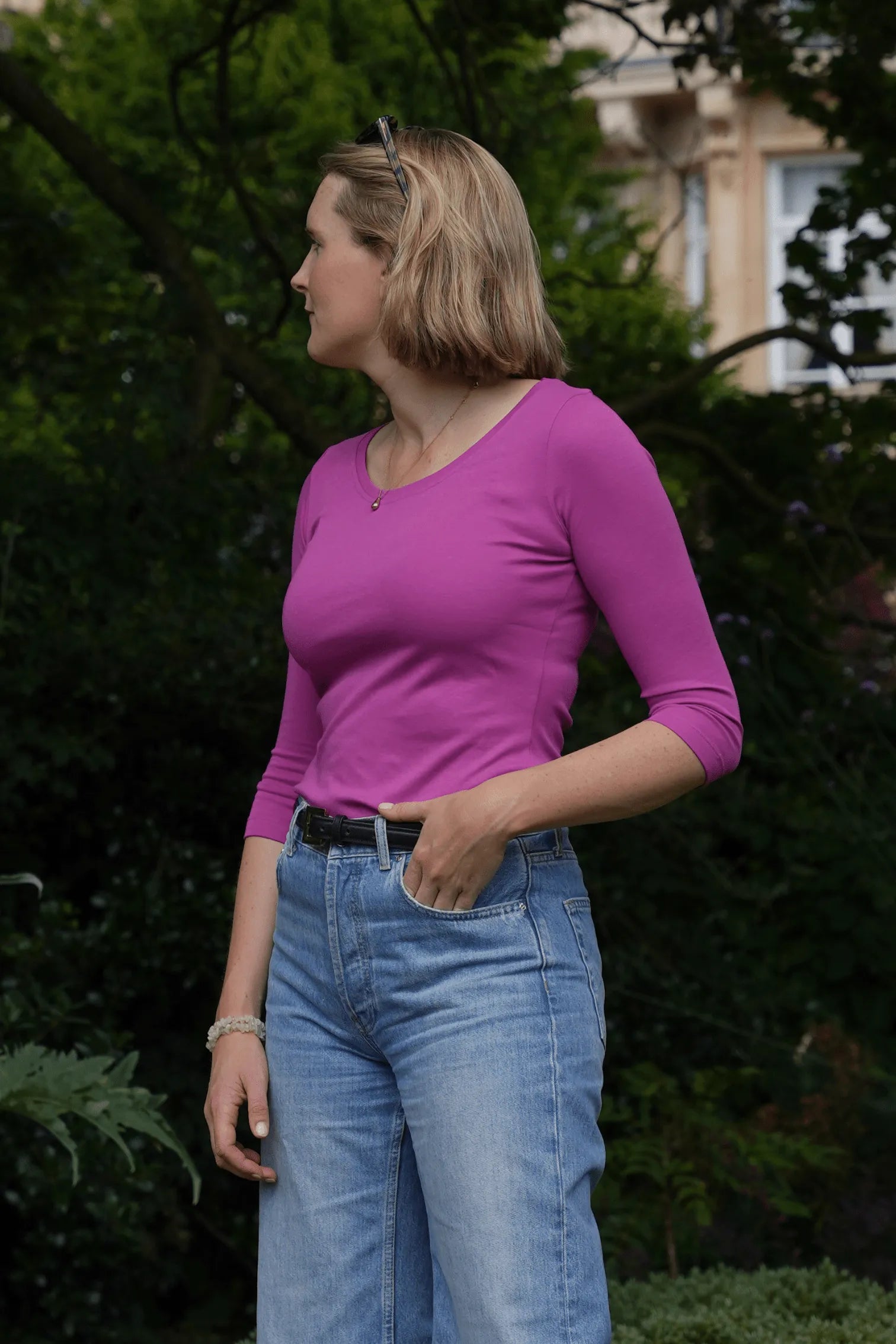 3/4 Sleeve Scoop Neck Cotton Modal Blend T-Shirt