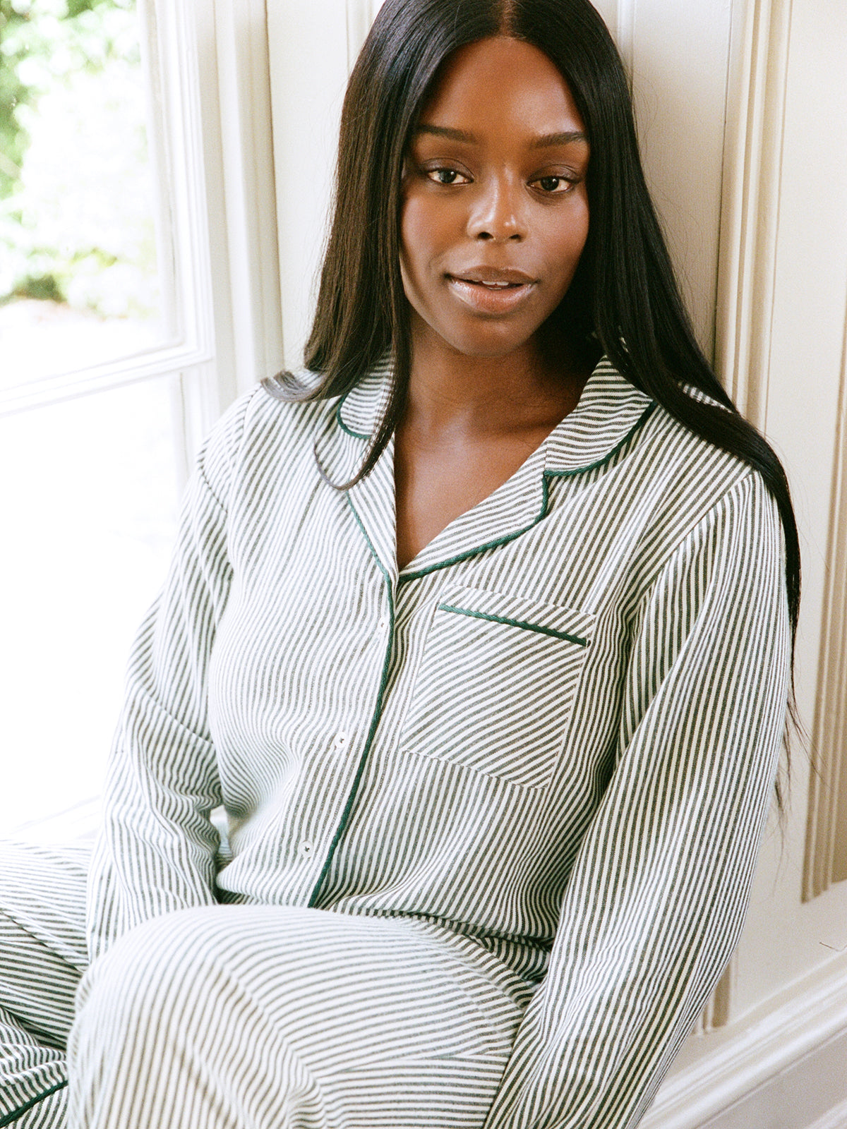 Soft Brushed Woven Pyjama Top - Alpine Stripe