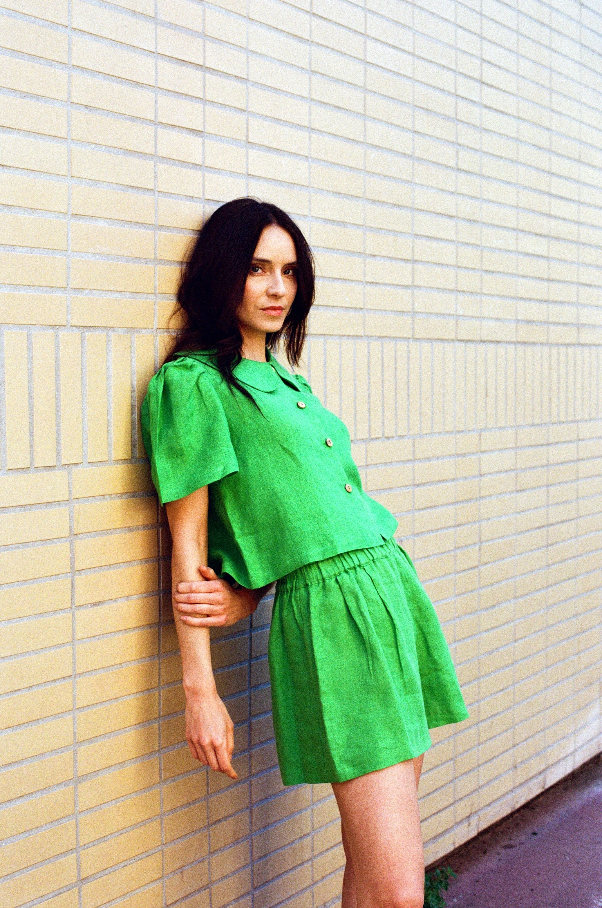 Olivia Linen Shorts - Jade