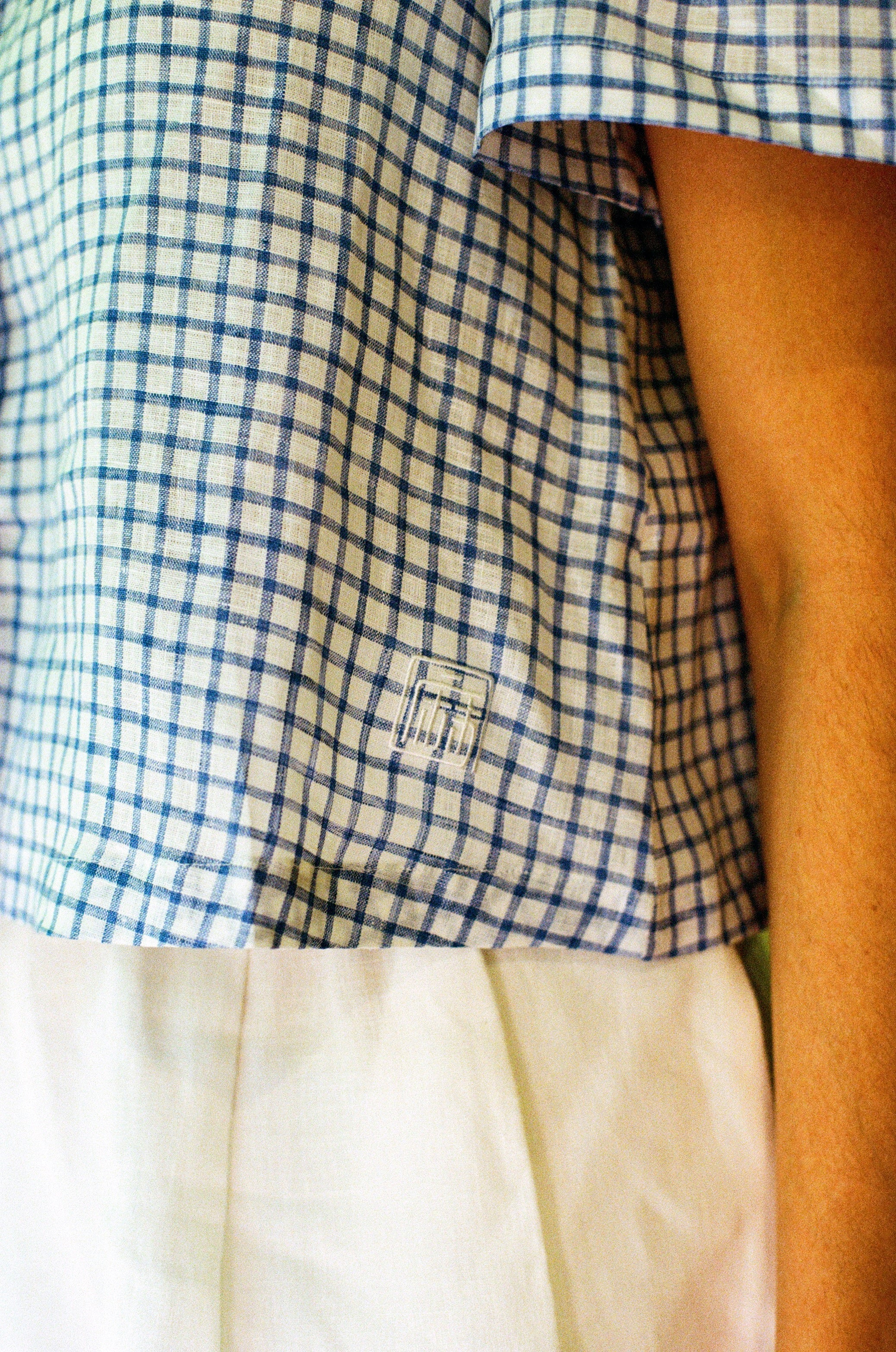 Frances Linen Cropped Blouse  - Royal Blue Gingham - On Pre-Order for End of September Delivery