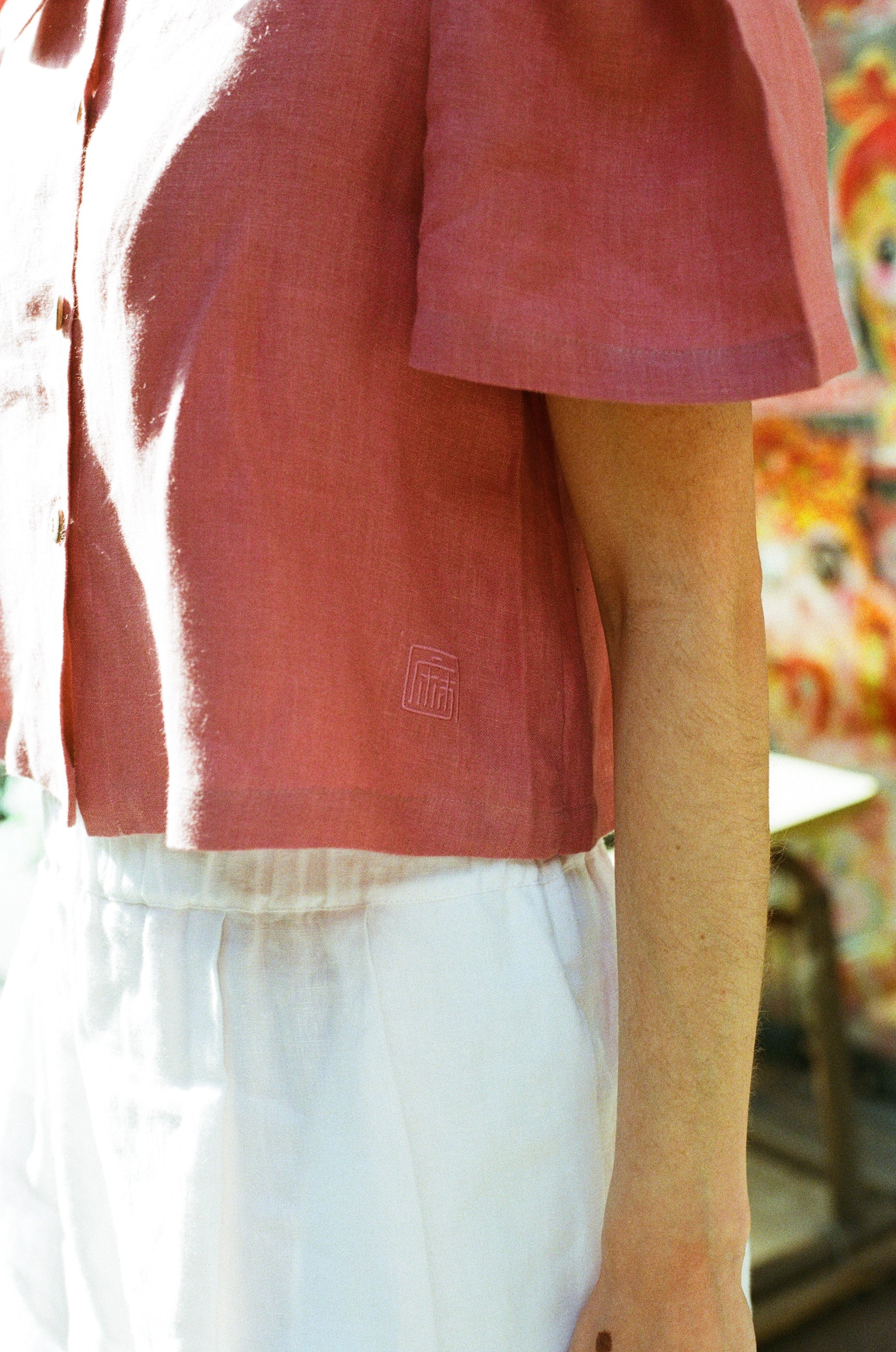 Frances Linen Cropped Blouse  - Berry