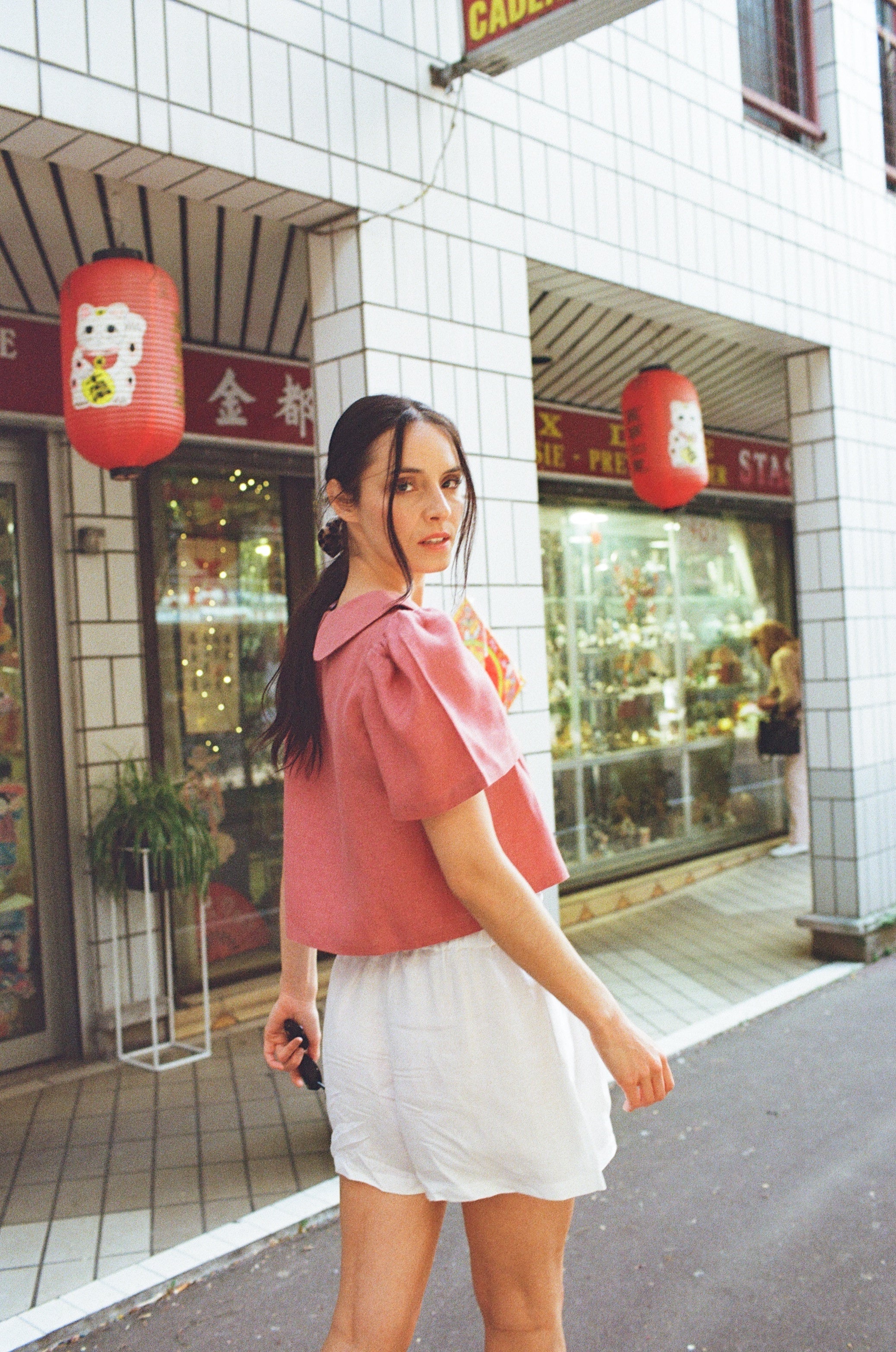 Frances Linen Cropped Blouse  - Berry