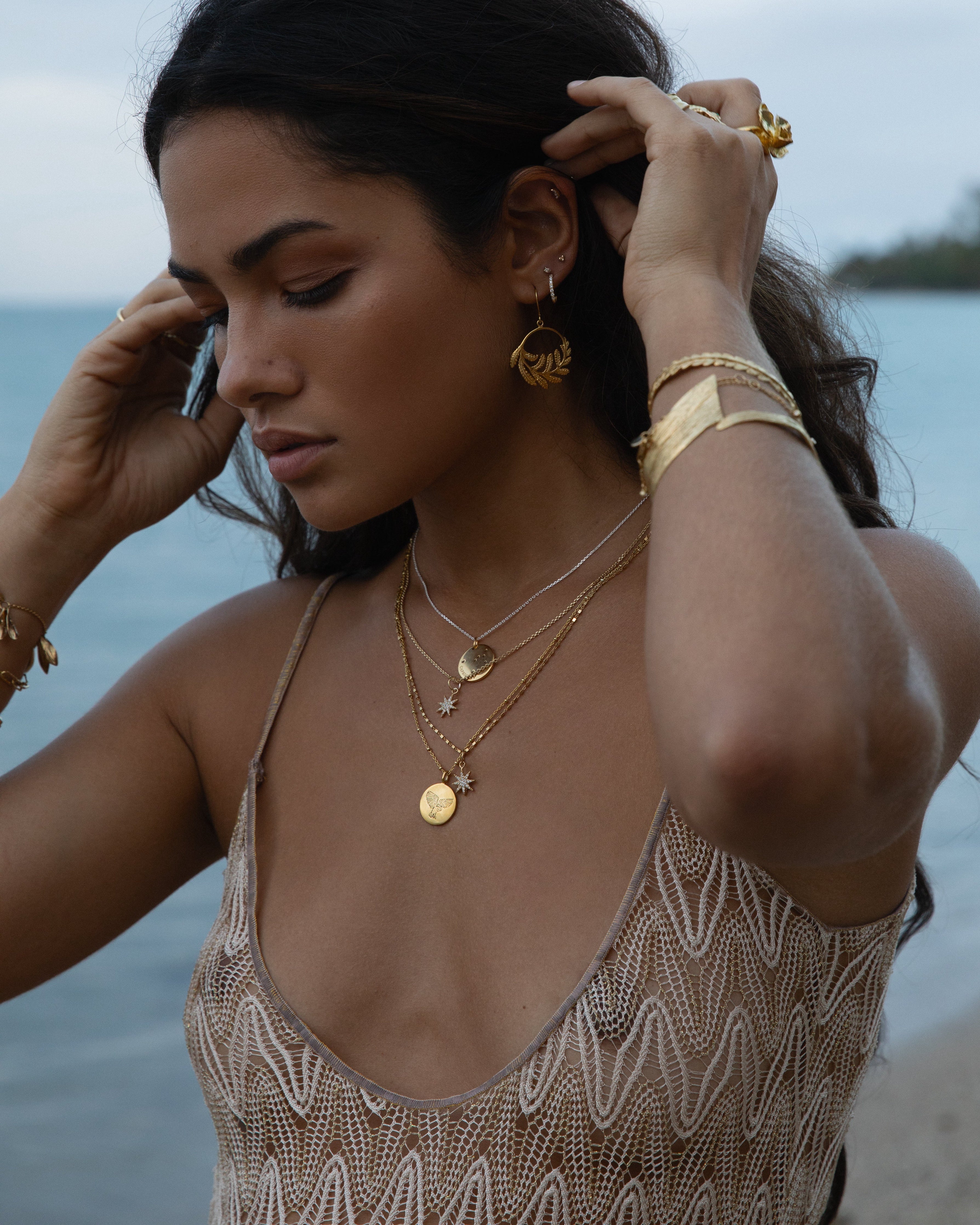 Gold Fern Hoop Earrings