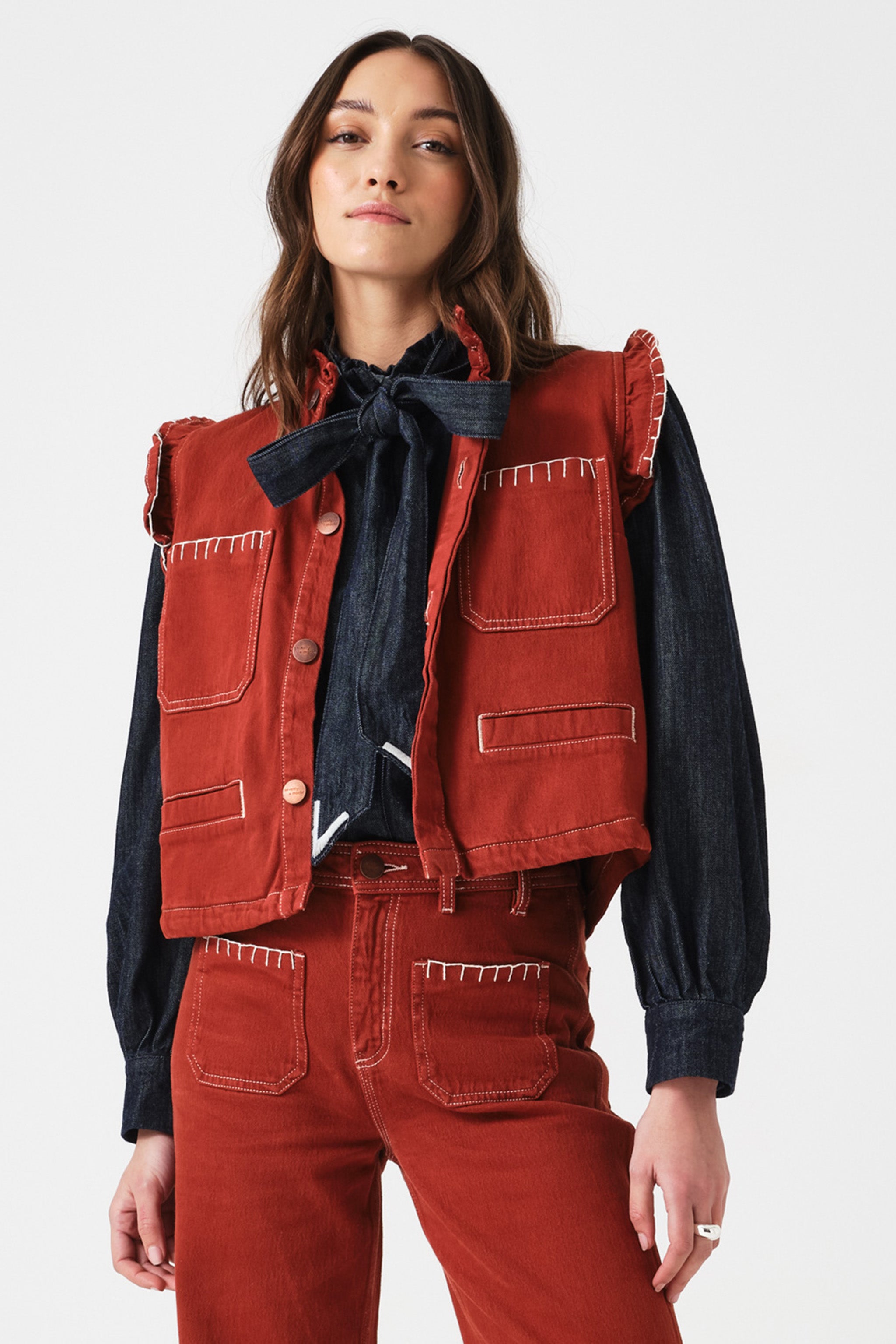 Pablo Denim Vest in Dark Rust