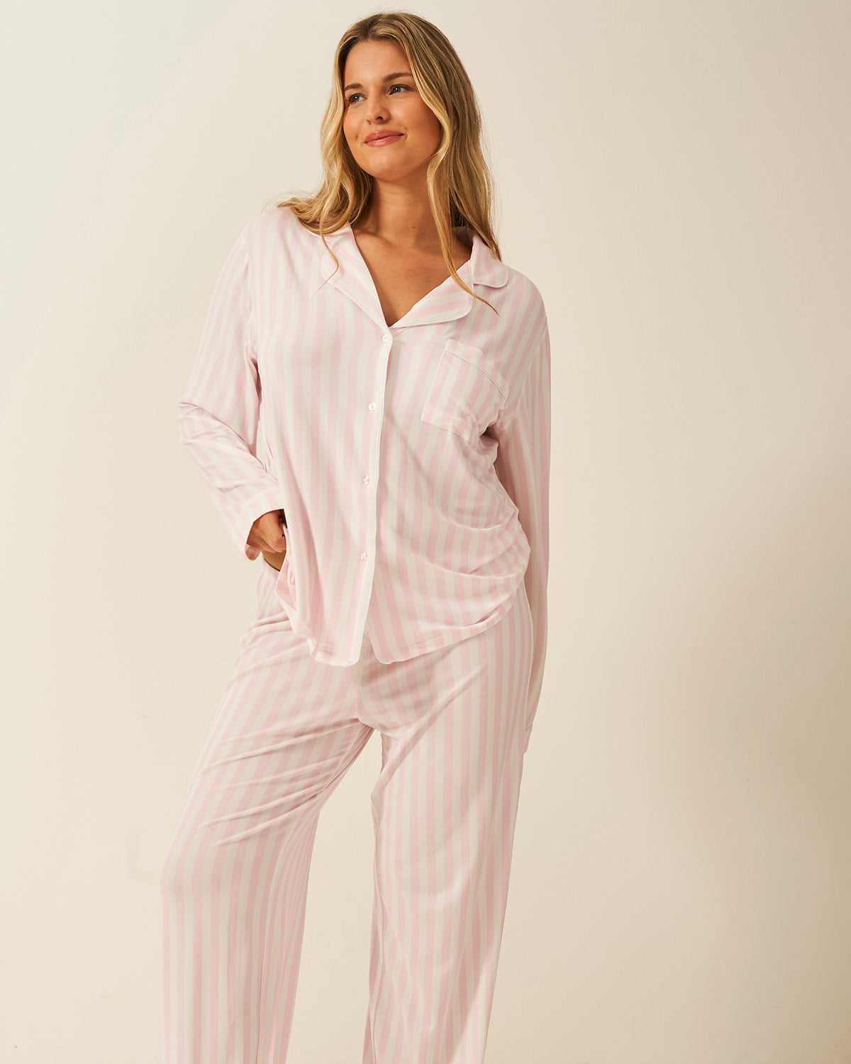 Long Pyjama Set - Pale Pink Stripe