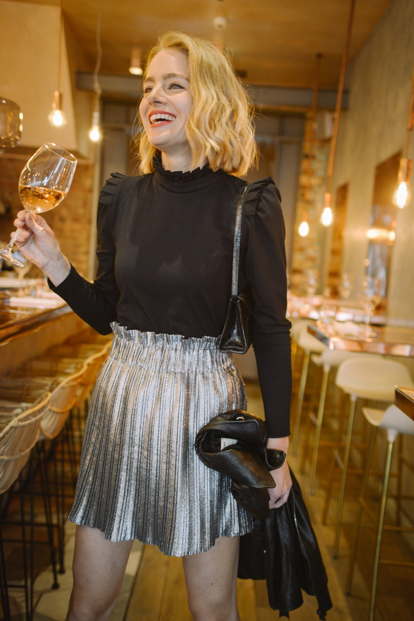 SIENNA-PLEATED NECK LONG SLEEVE T-SHIRT
