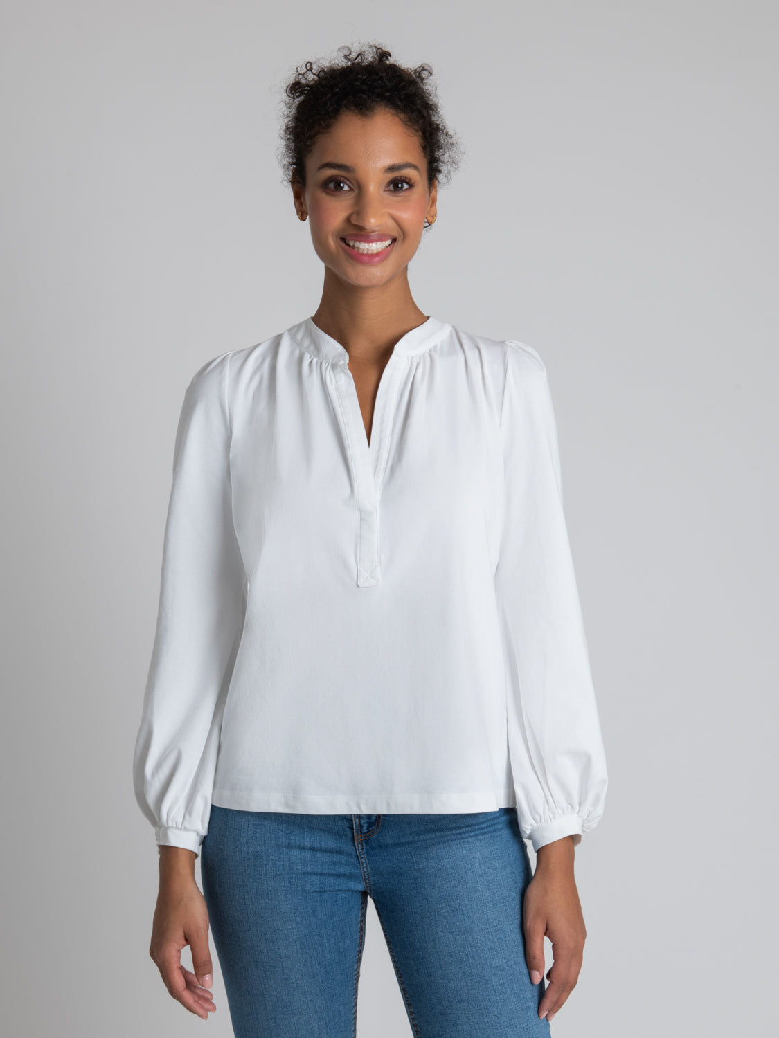 OLIVIA-SPLIT NECK LONG SLEEVE RELAXED FIT T-SHIRT