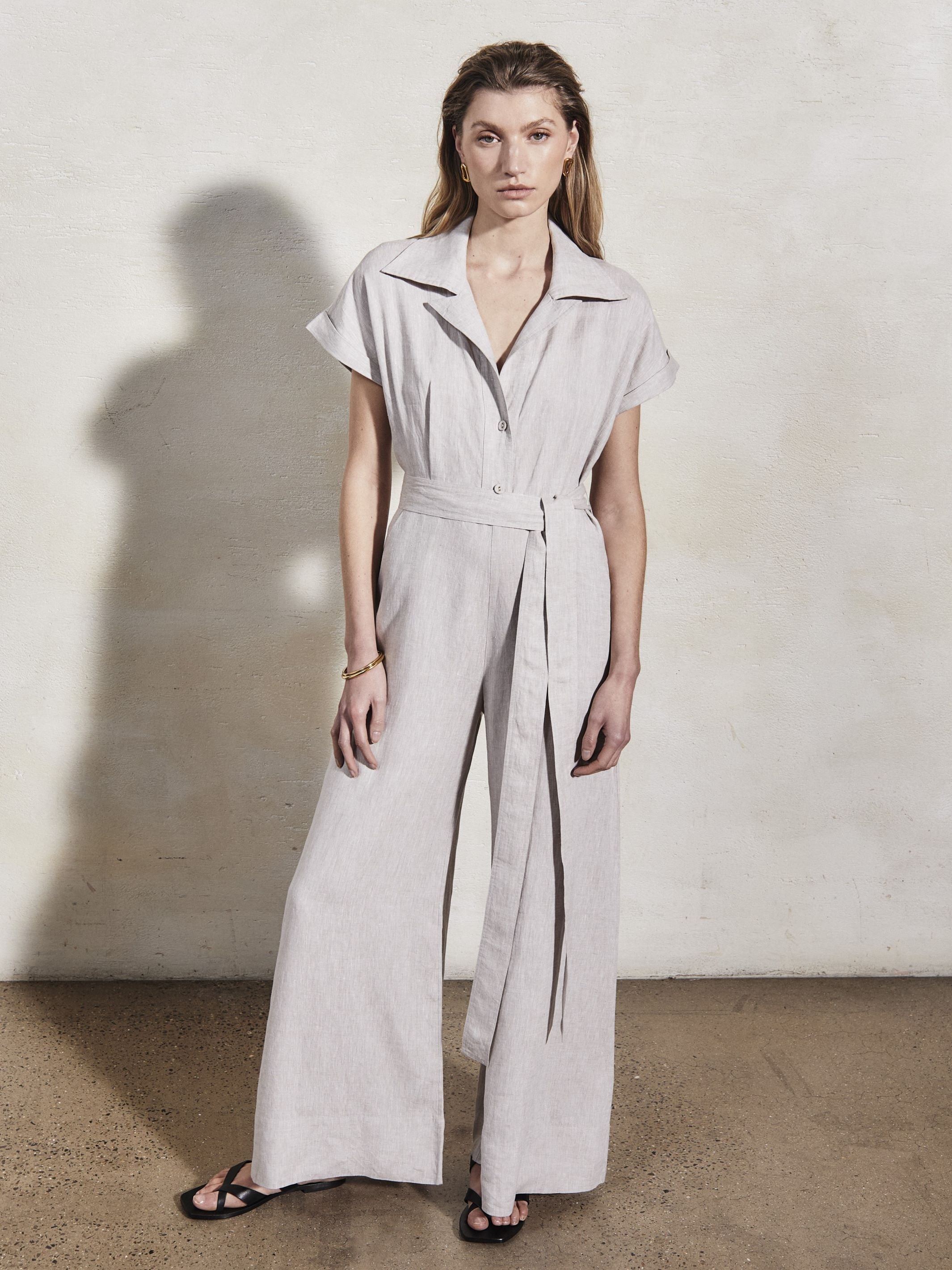 TERESA - Stone Linen Chambray Jumpsuit