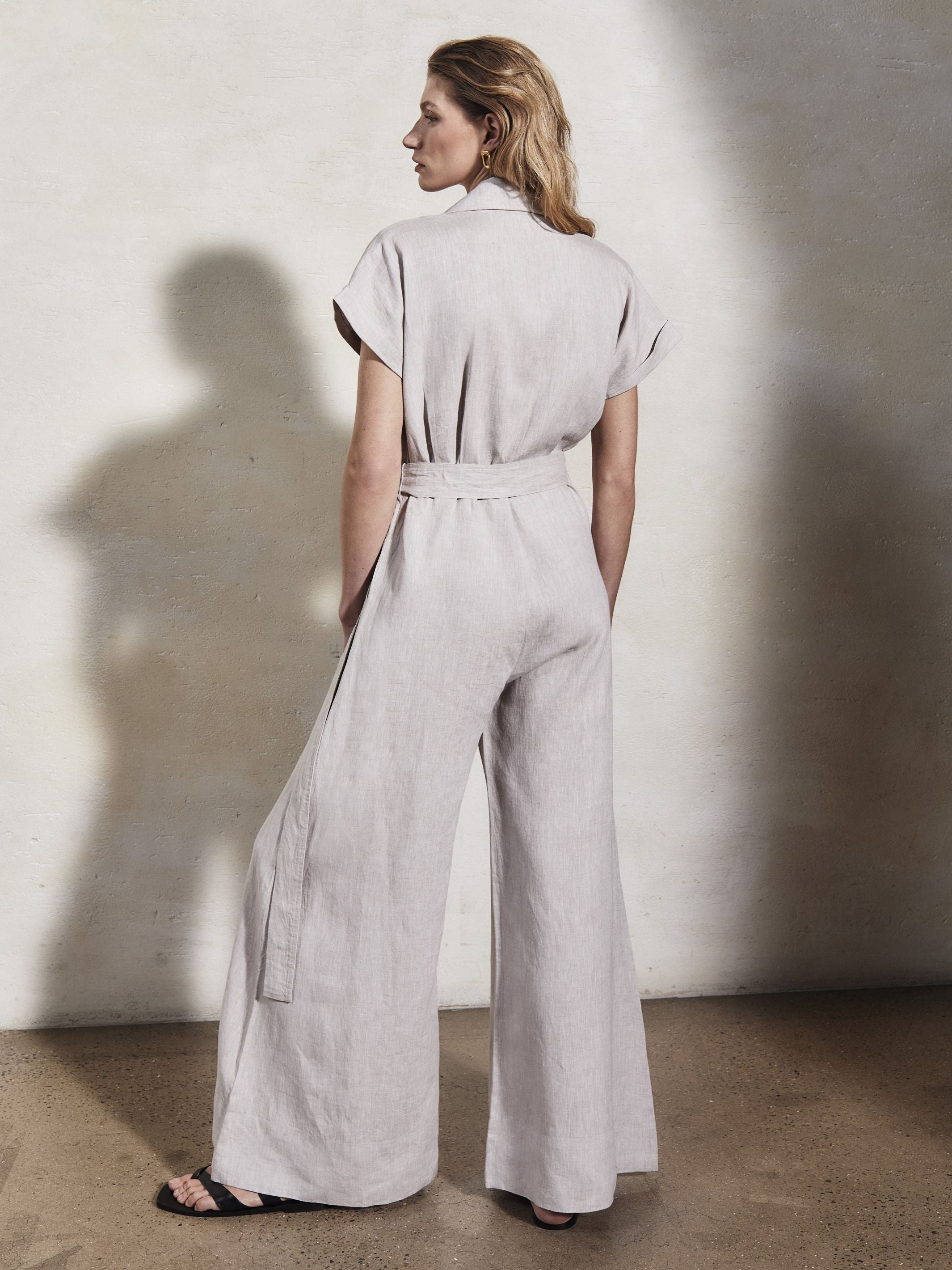 TERESA - Stone Linen Chambray Jumpsuit