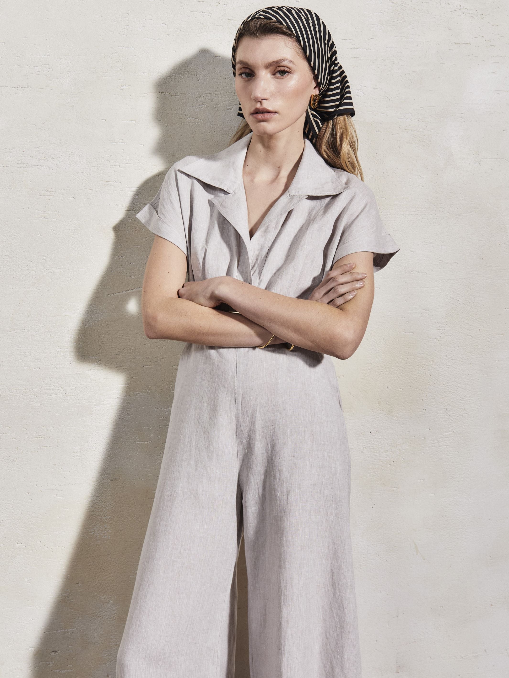 TERESA - Stone Linen Chambray Jumpsuit